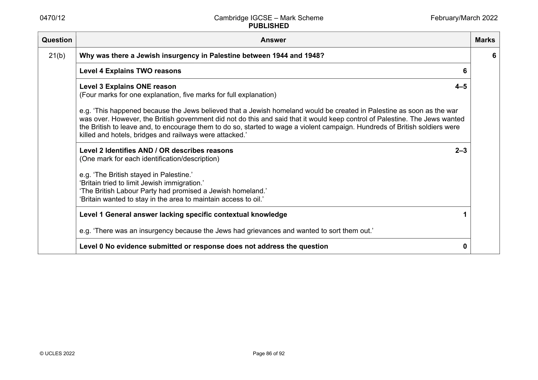 Mark scheme, page 86 of 92