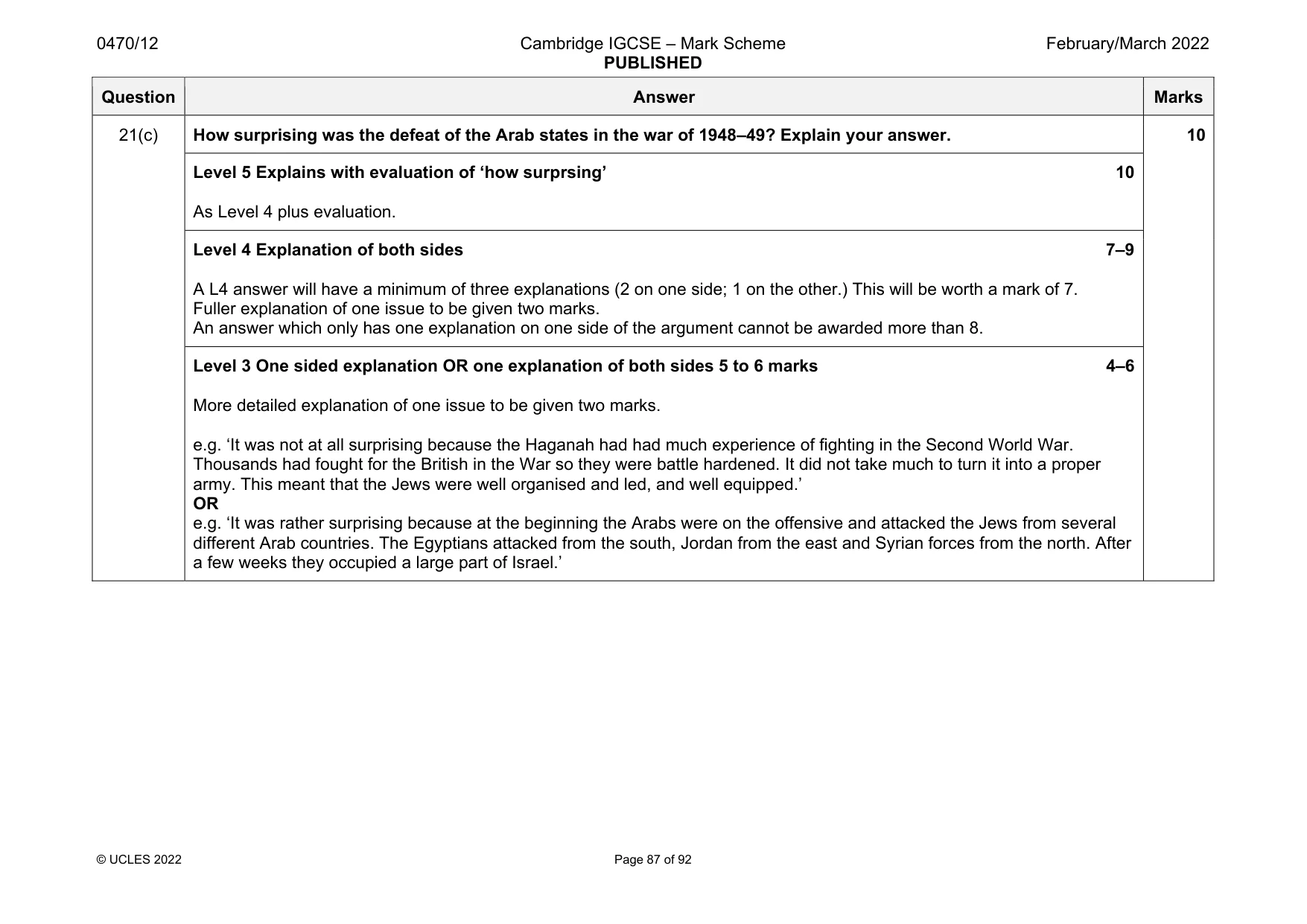 Mark scheme, page 87 of 92