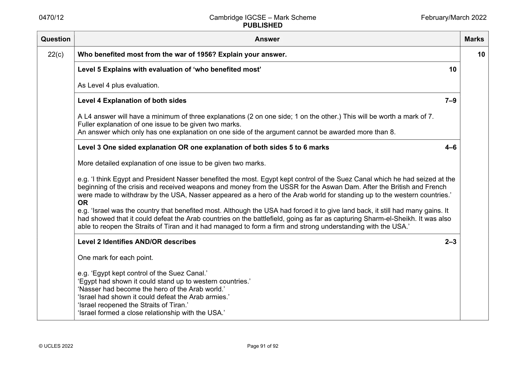 Mark scheme, page 91 of 92