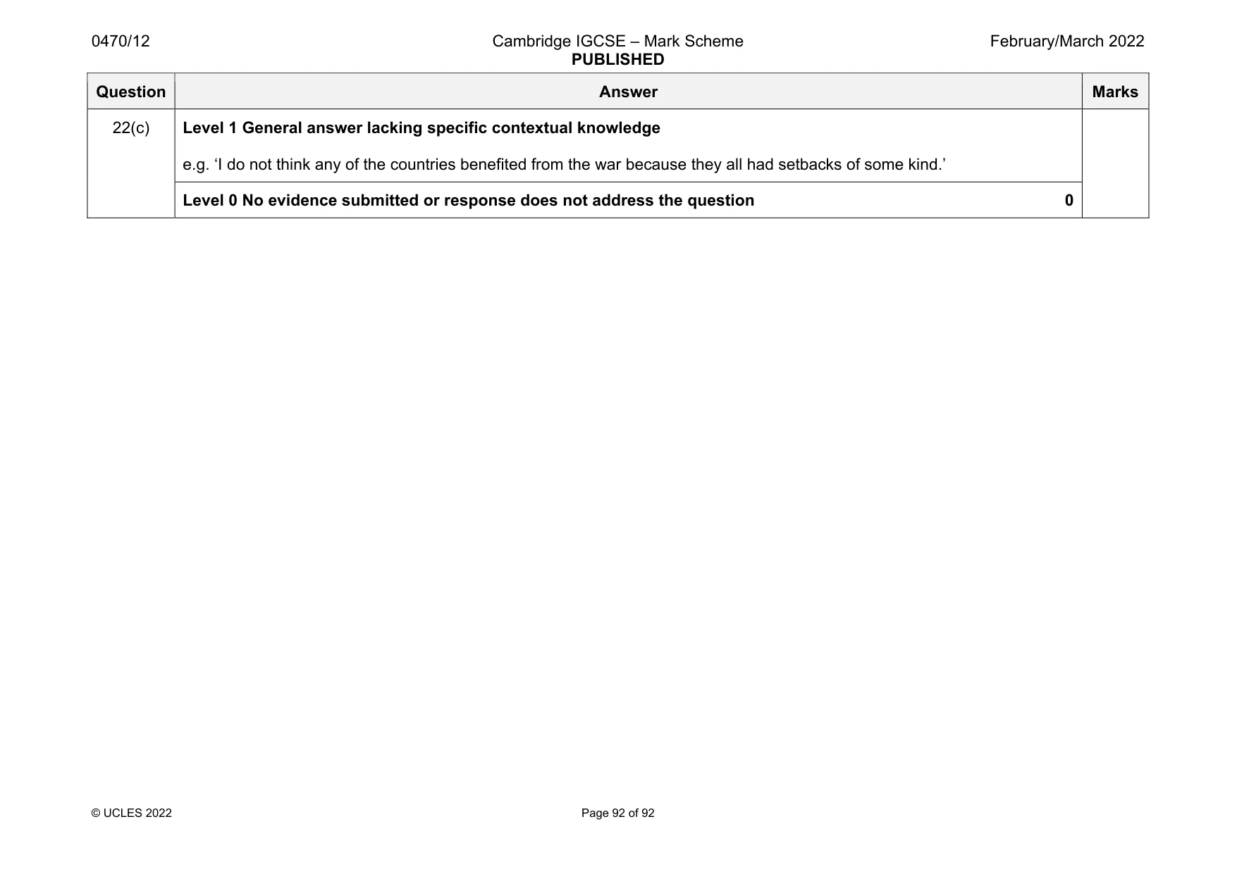 Mark scheme, page 92 of 92