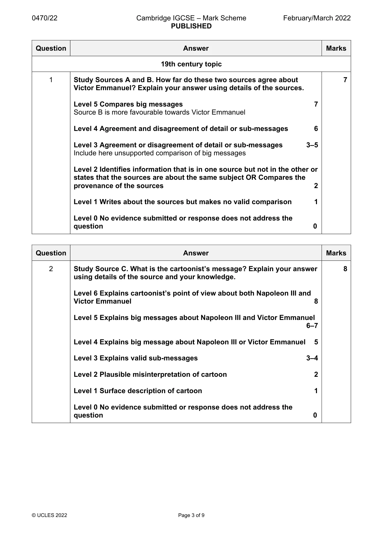 Mark scheme, page 3 of 9