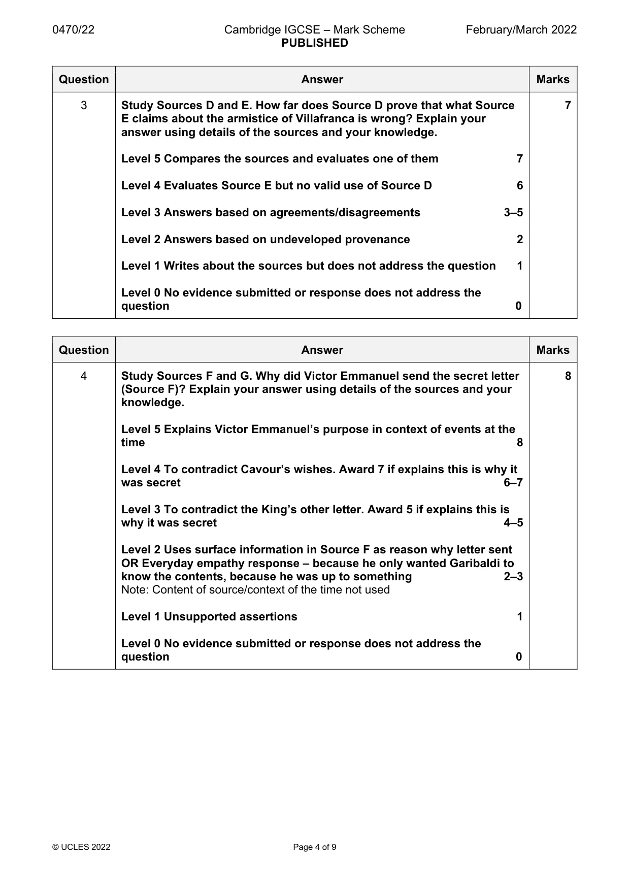 Mark scheme, page 4 of 9