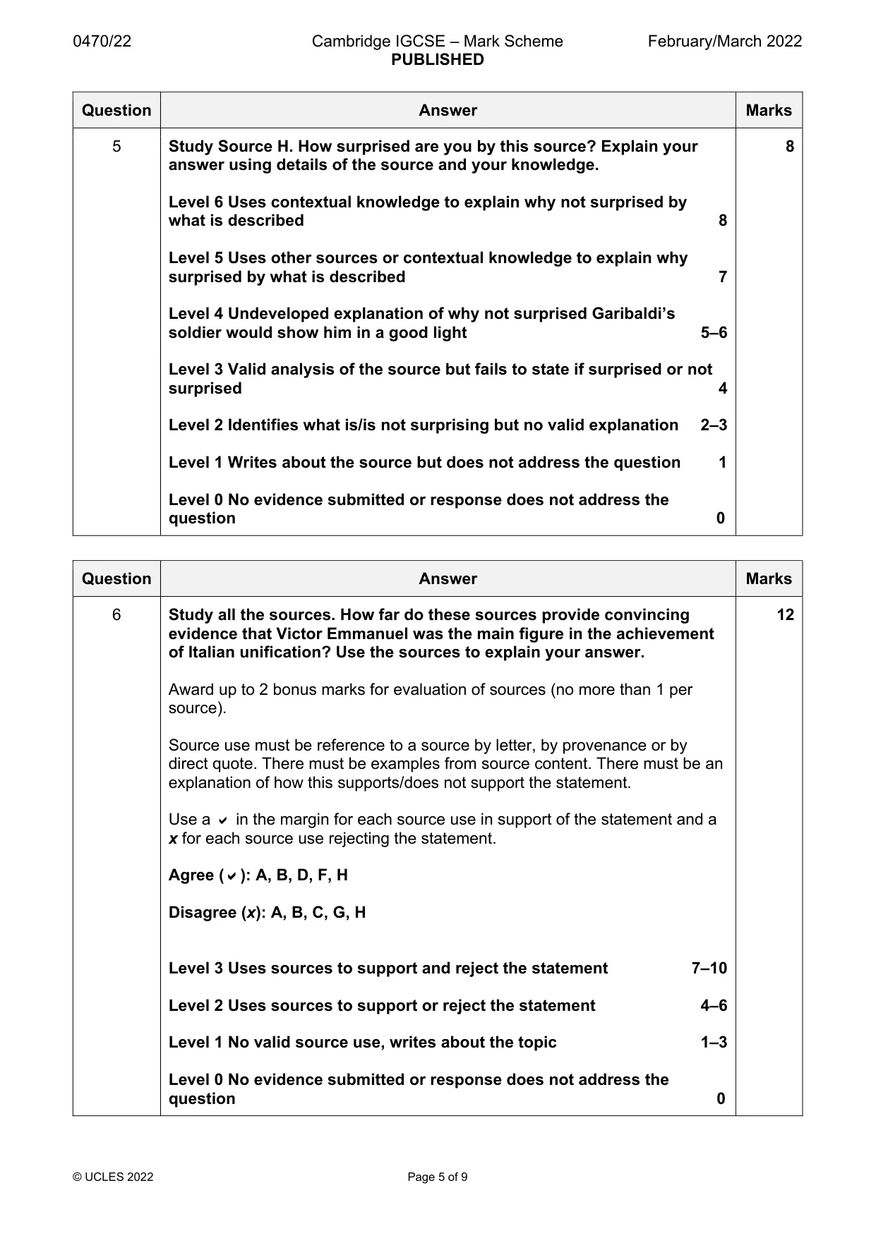 Mark scheme, page 5 of 9