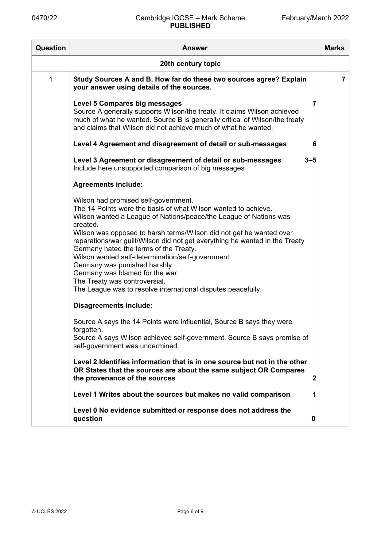 Mark scheme, page 6 of 9