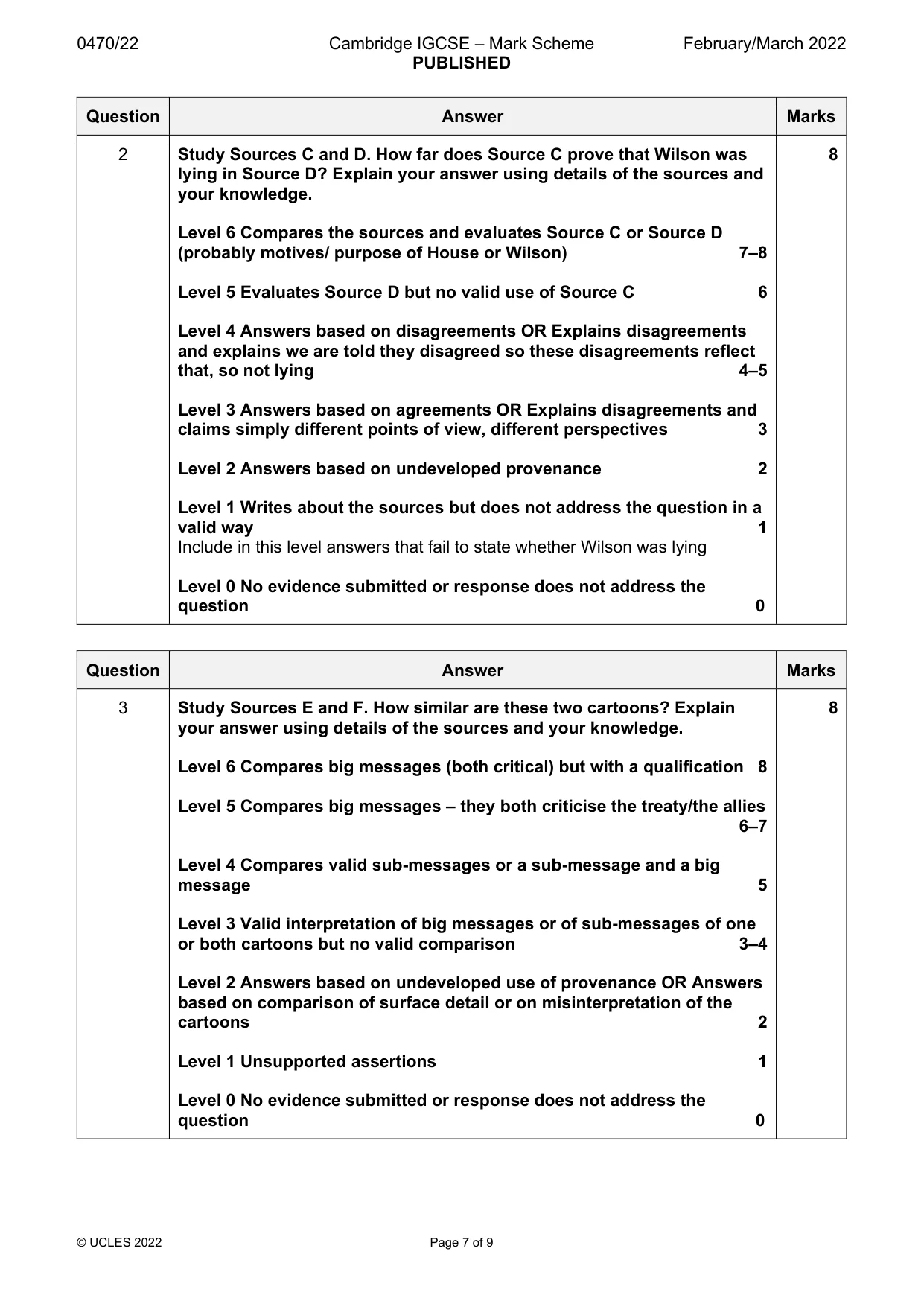Mark scheme, page 7 of 9
