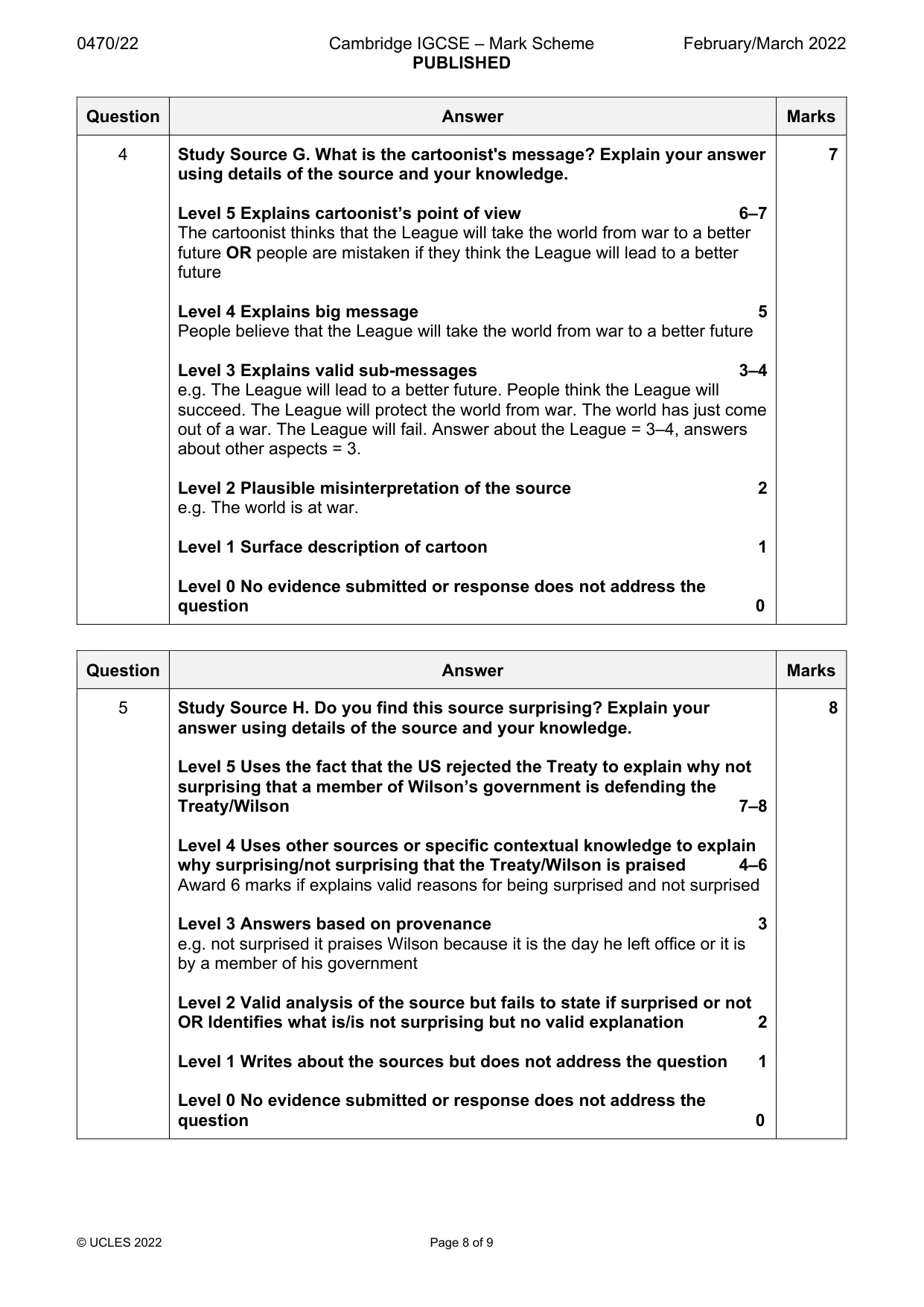 Mark scheme, page 8 of 9