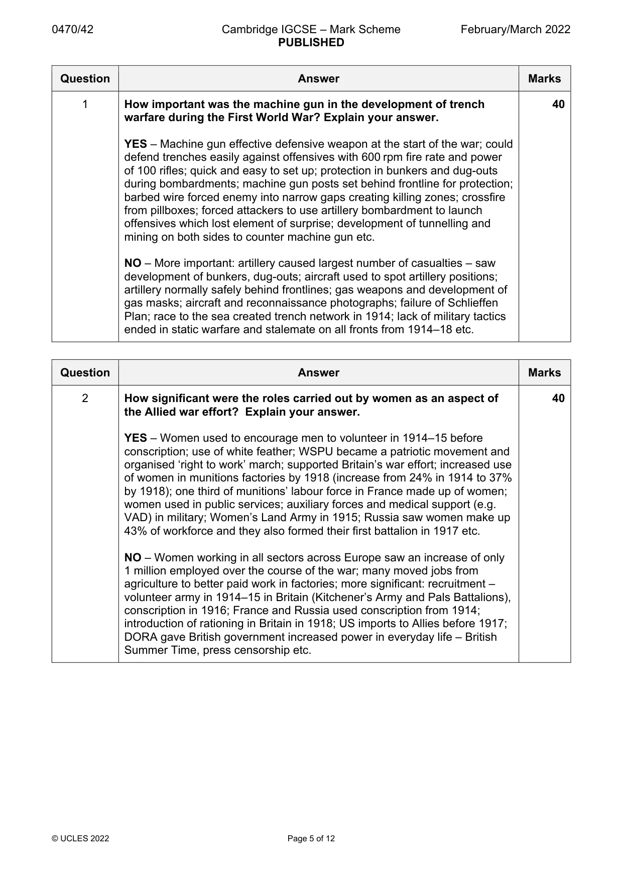Mark scheme, page 5 of 12