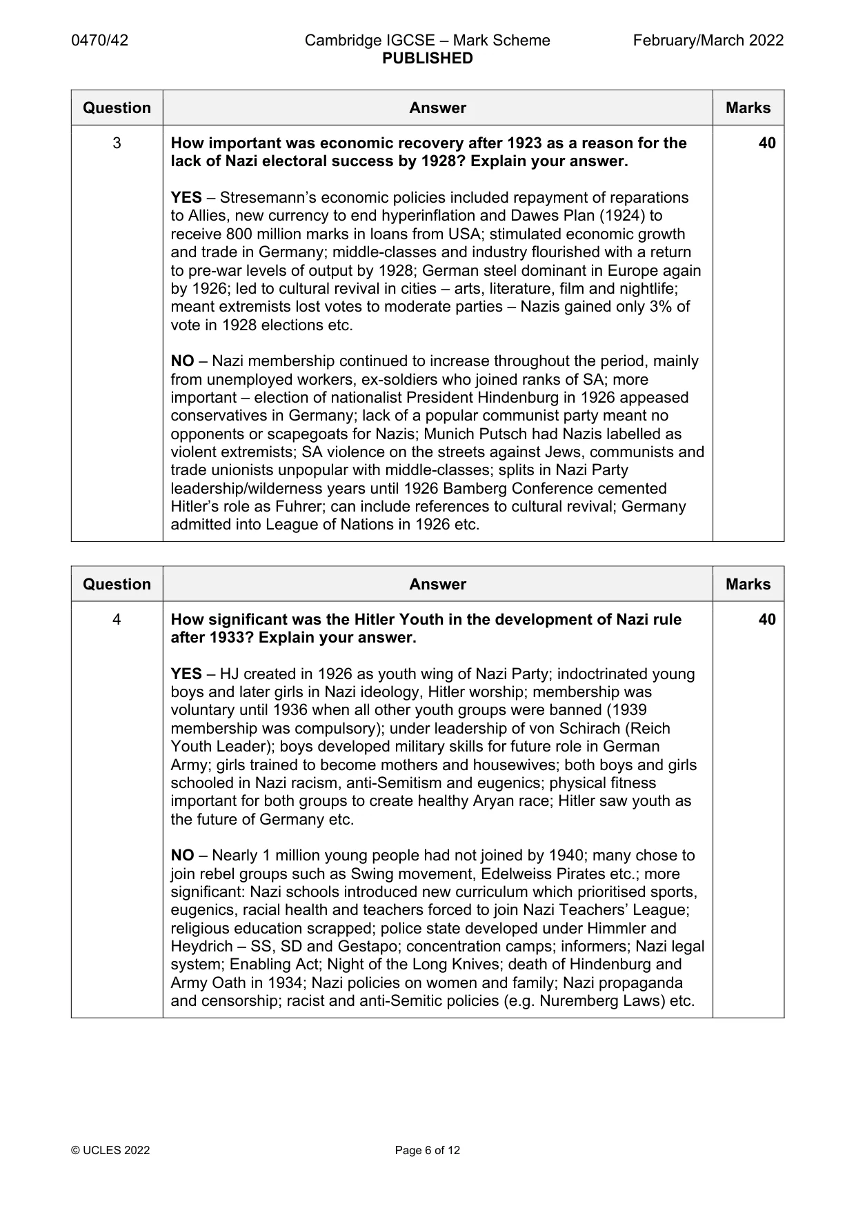 Mark scheme, page 6 of 12