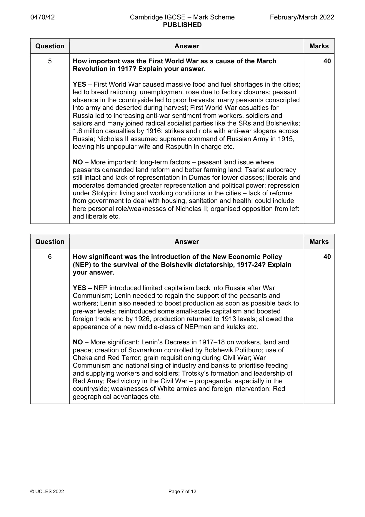Mark scheme, page 7 of 12