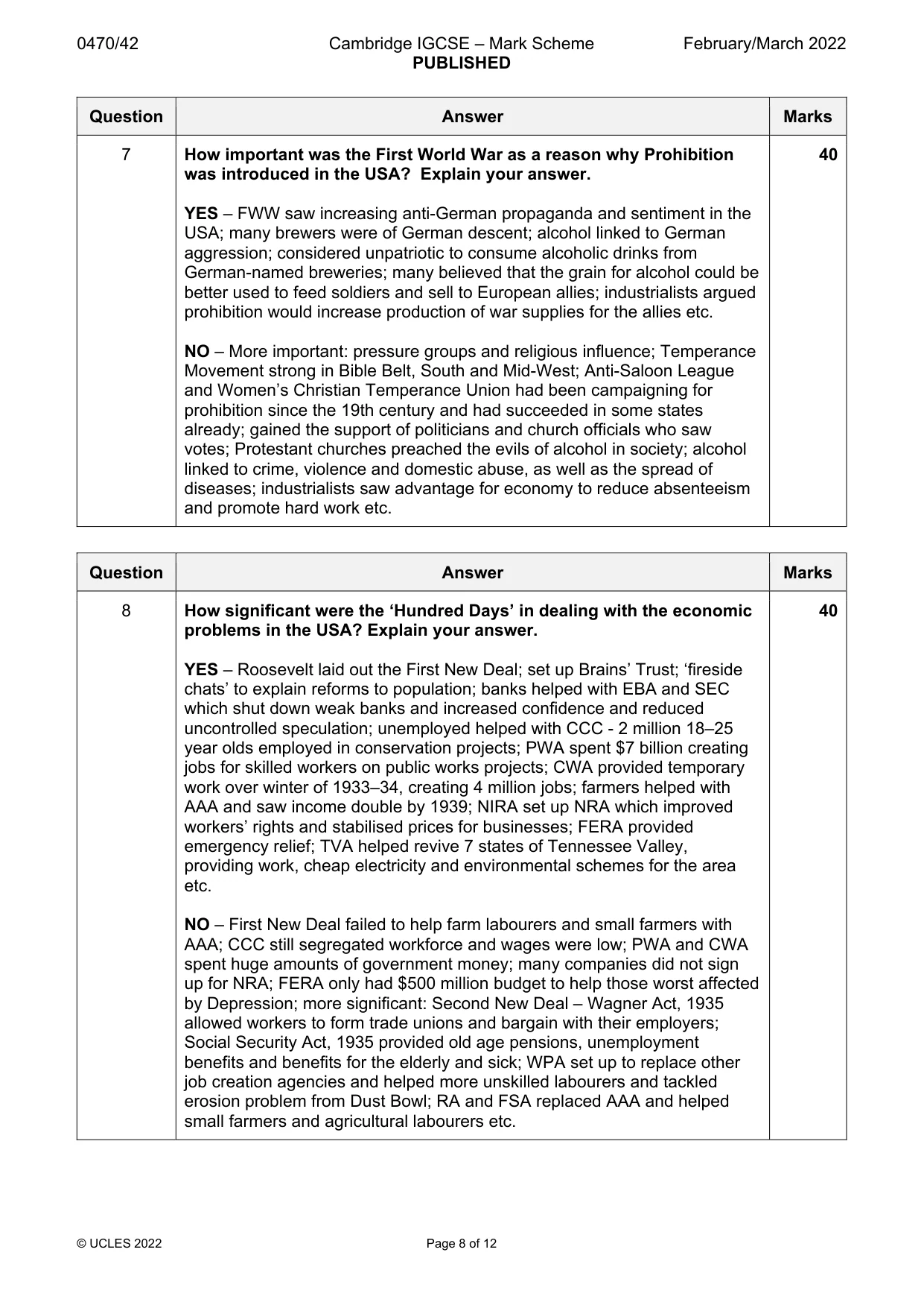 Mark scheme, page 8 of 12
