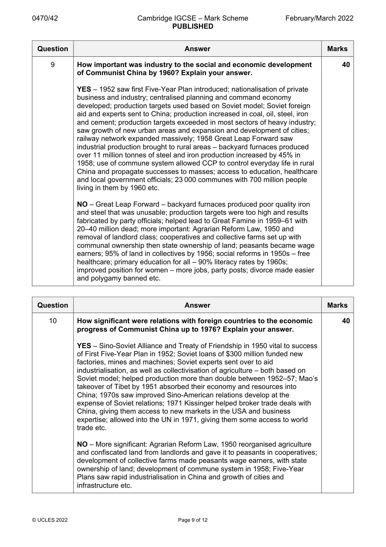 Mark scheme, page 9 of 12