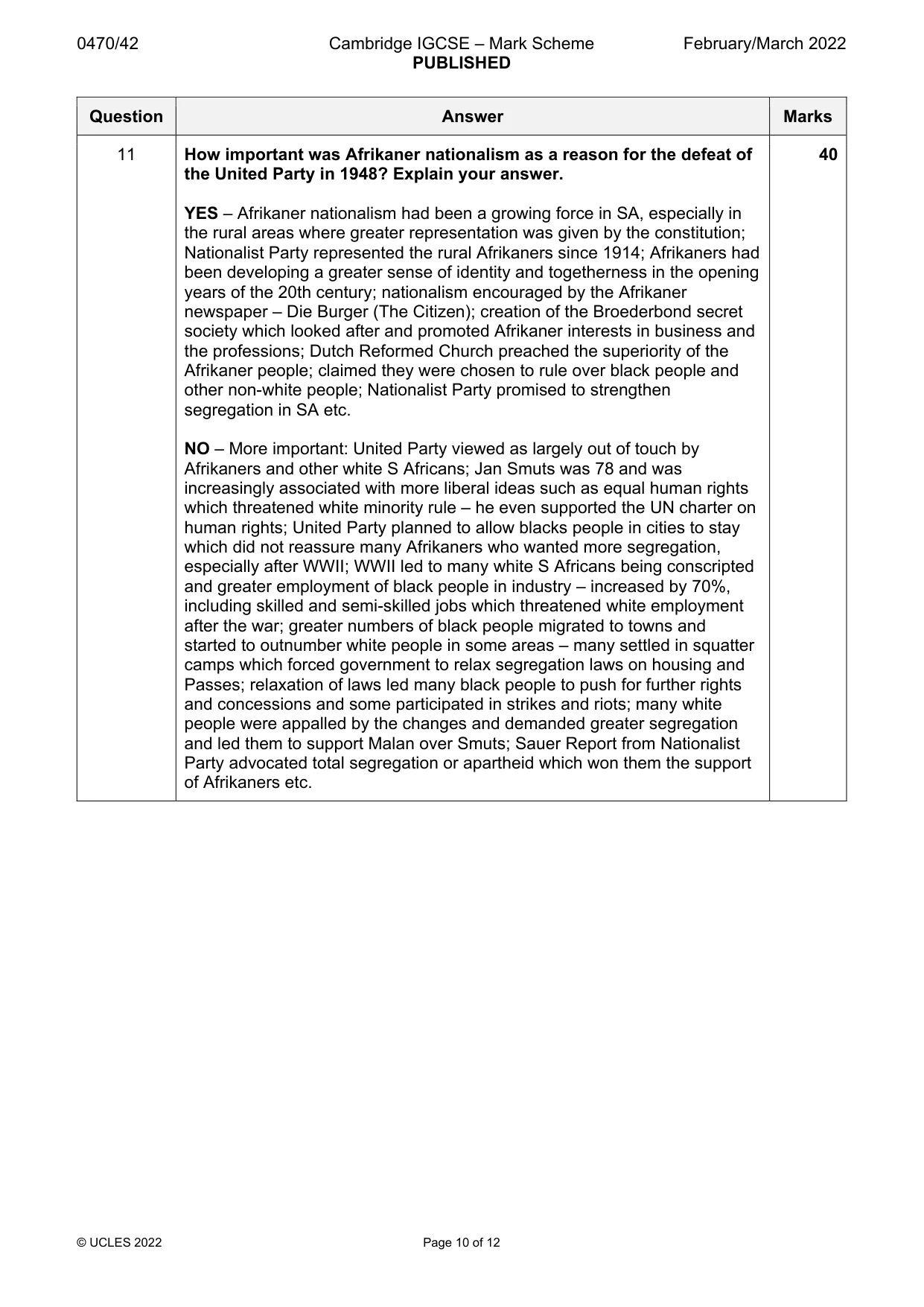 Mark scheme, page 10 of 12