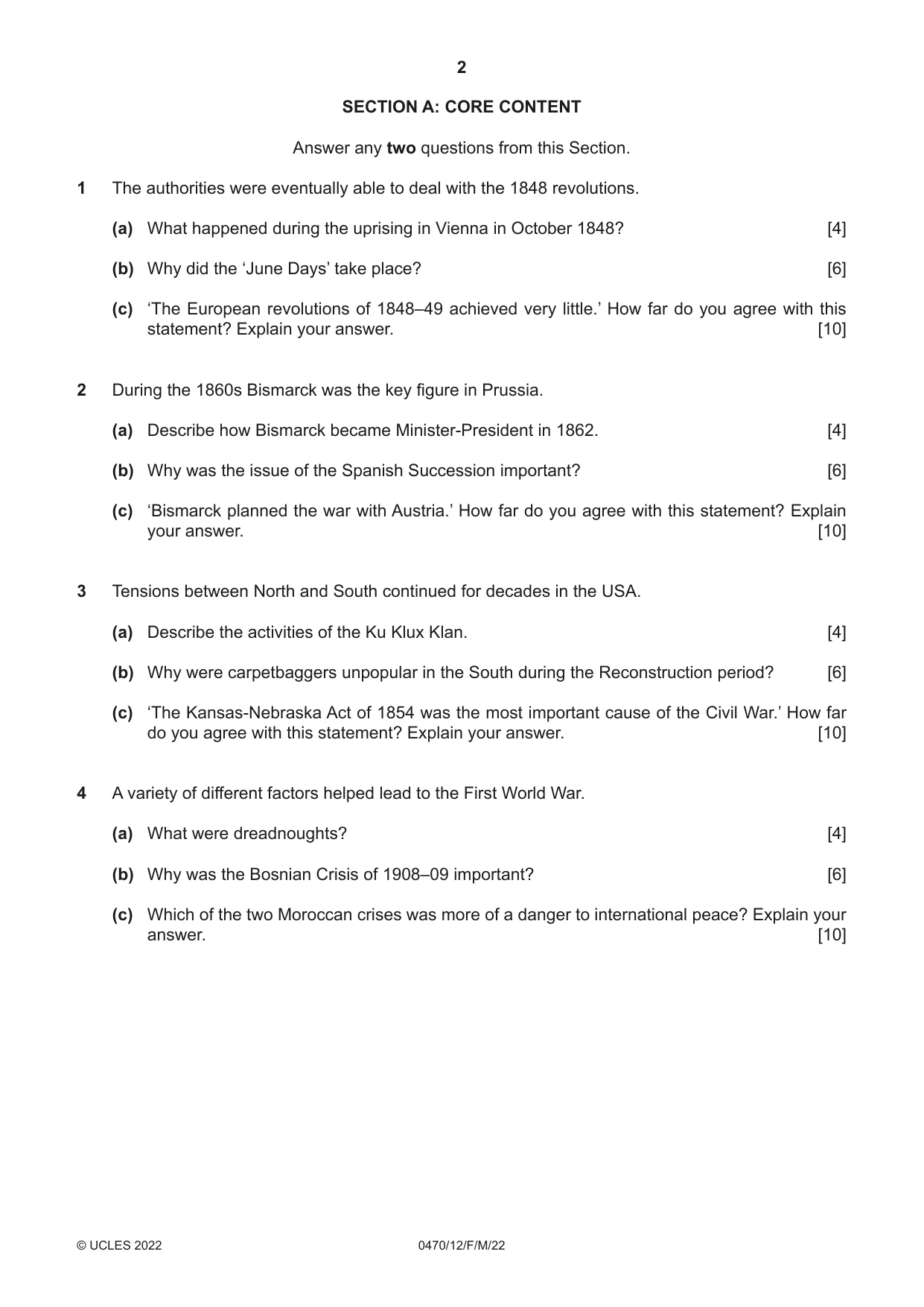 Cambridge IGCSE History 0470 2022 Feb/March Paper 1 · Variant 2 question paper, page 2 of 12