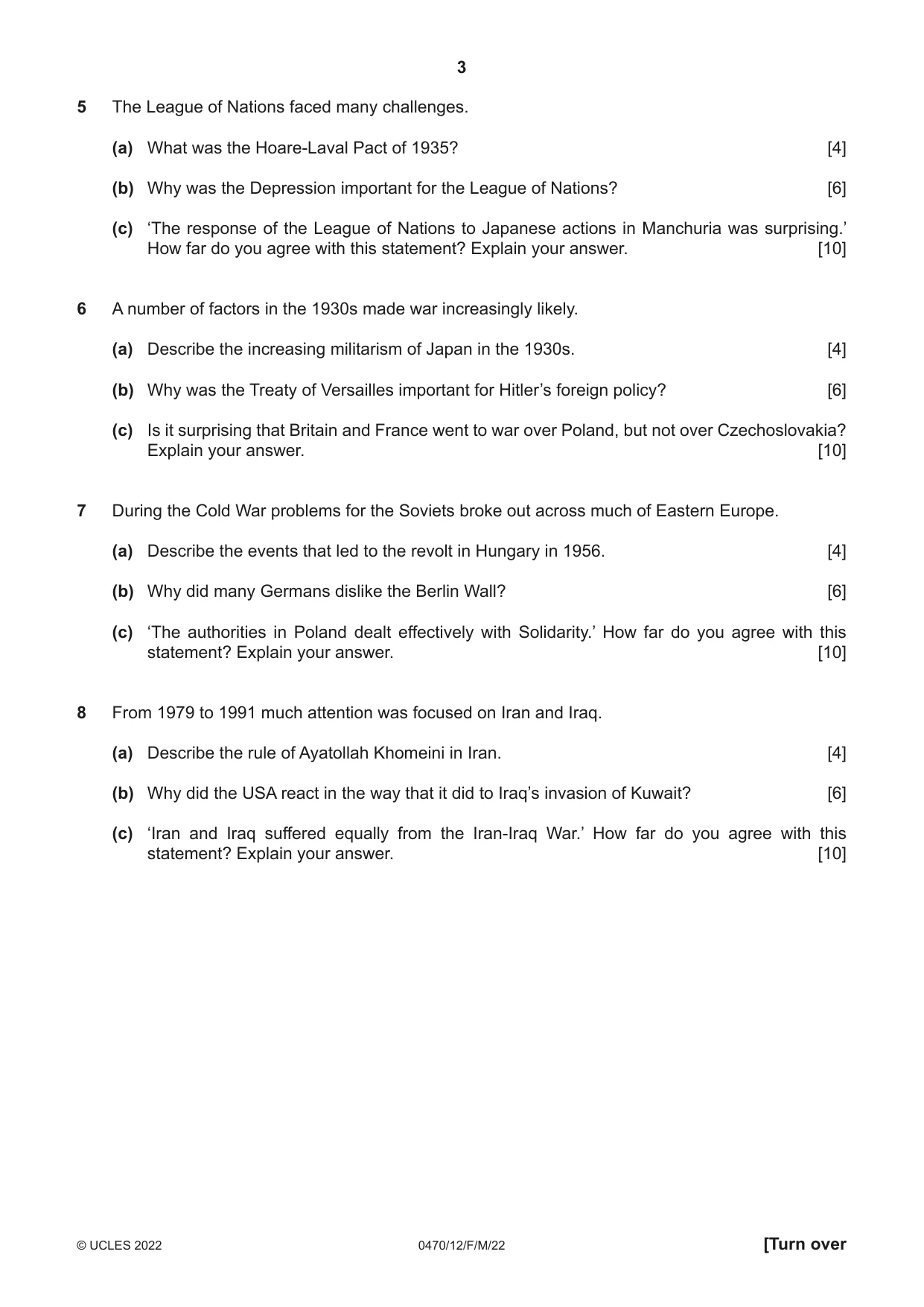 Cambridge IGCSE History 0470 2022 Feb/March Paper 1 · Variant 2 question paper, page 3 of 12