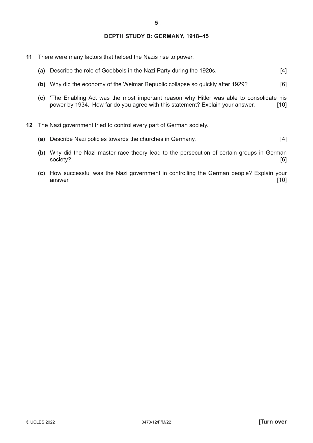 Cambridge IGCSE History 0470 2022 Feb/March Paper 1 · Variant 2 question paper, page 5 of 12