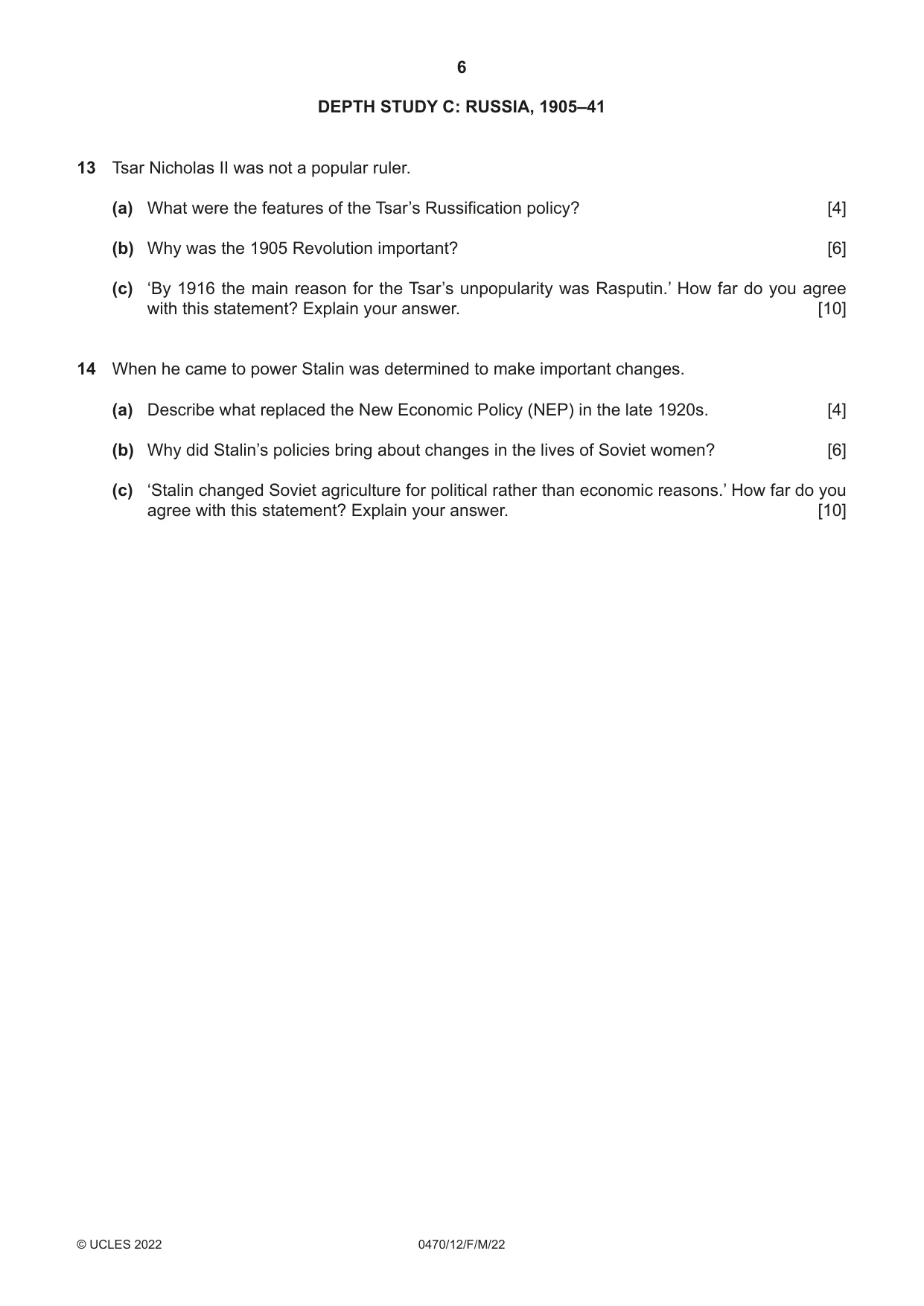 Cambridge IGCSE History 0470 2022 Feb/March Paper 1 · Variant 2 question paper, page 6 of 12