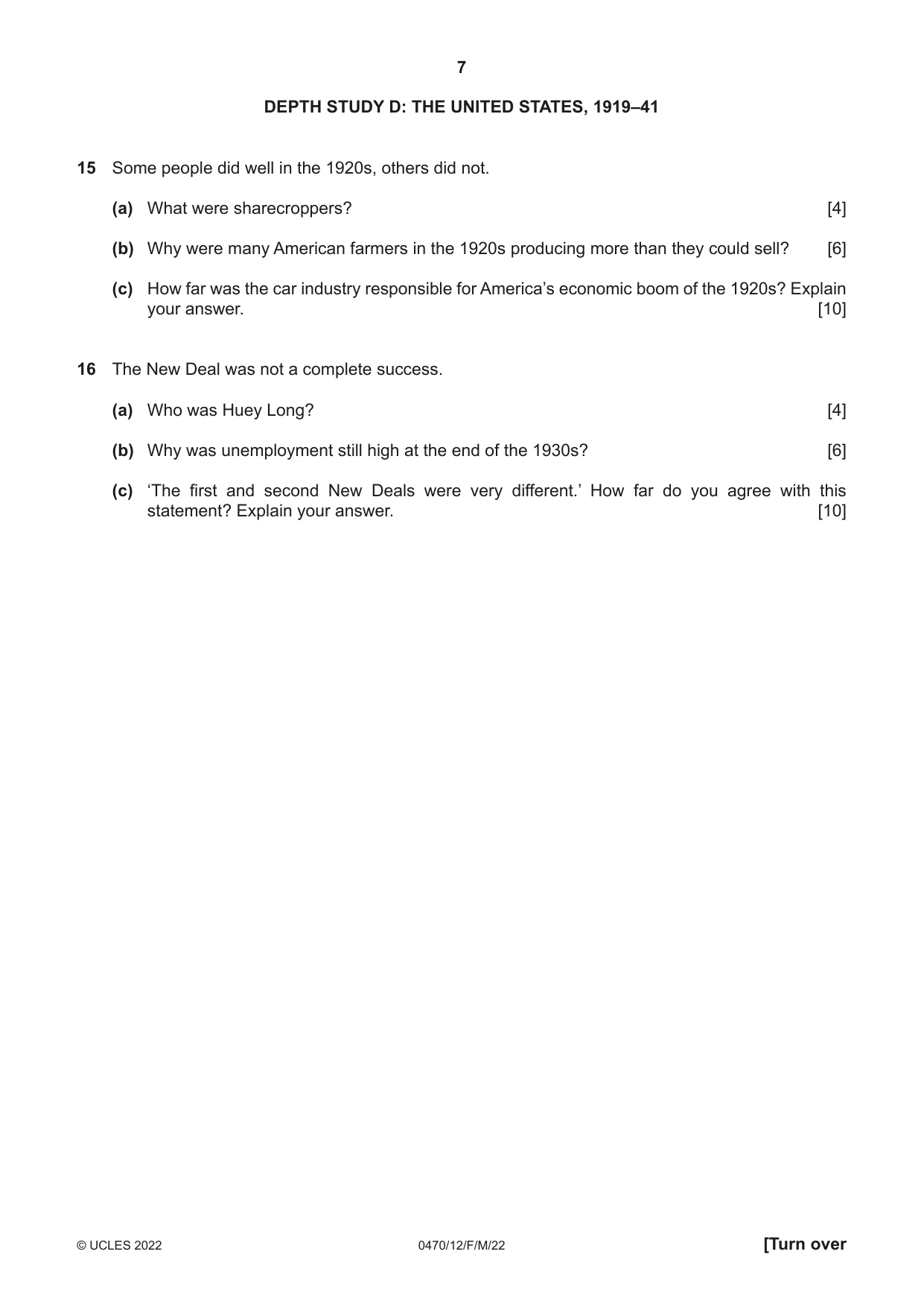 Cambridge IGCSE History 0470 2022 Feb/March Paper 1 · Variant 2 question paper, page 7 of 12