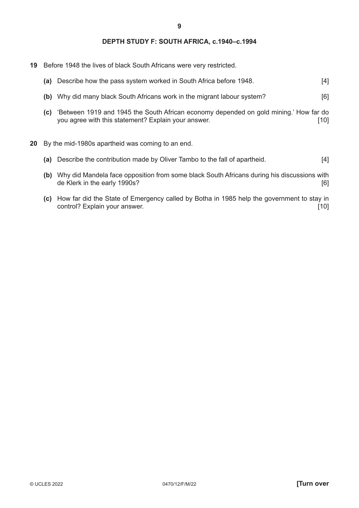 Cambridge IGCSE History 0470 2022 Feb/March Paper 1 · Variant 2 question paper, page 9 of 12