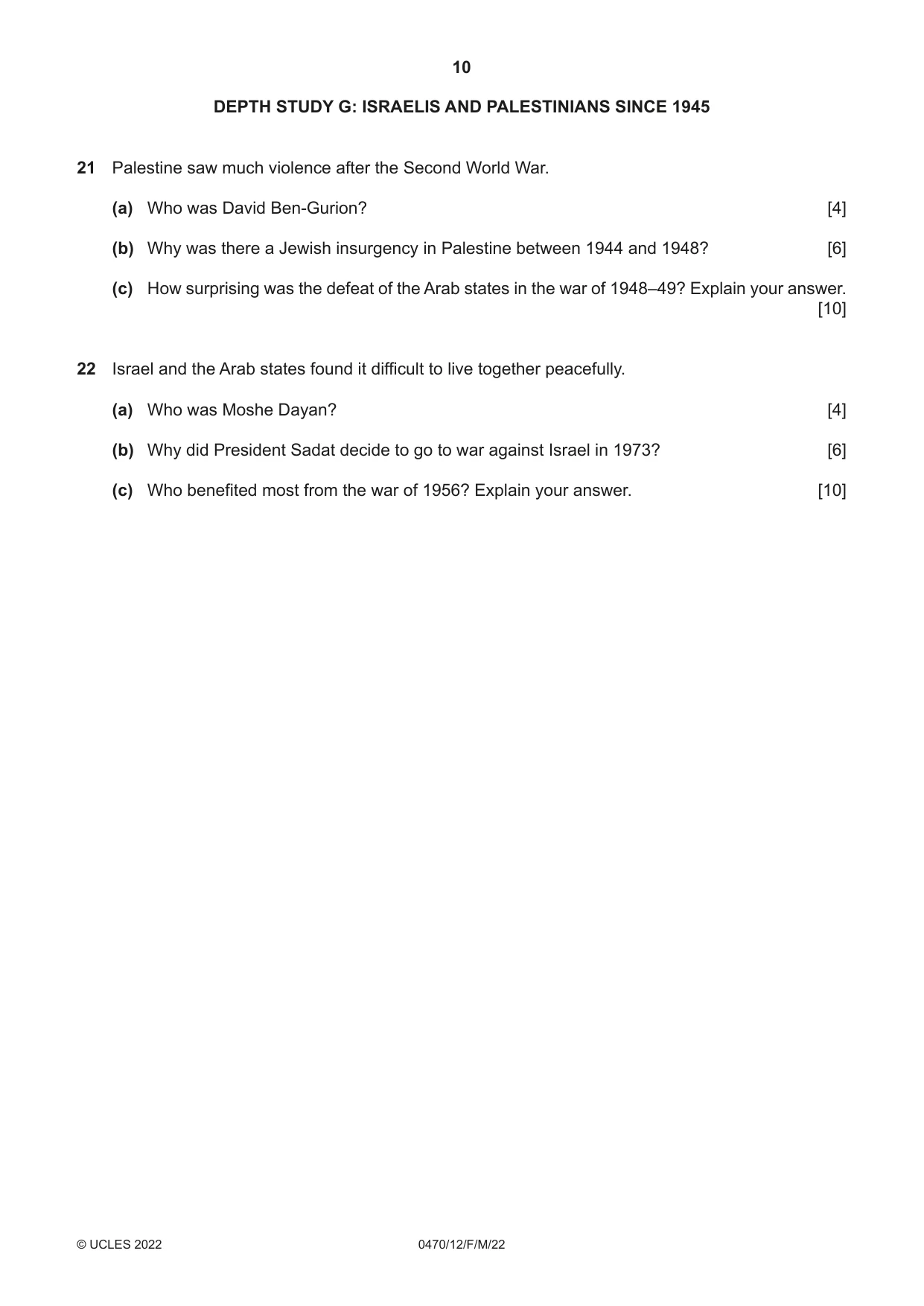 Cambridge IGCSE History 0470 2022 Feb/March Paper 1 · Variant 2 question paper, page 10 of 12