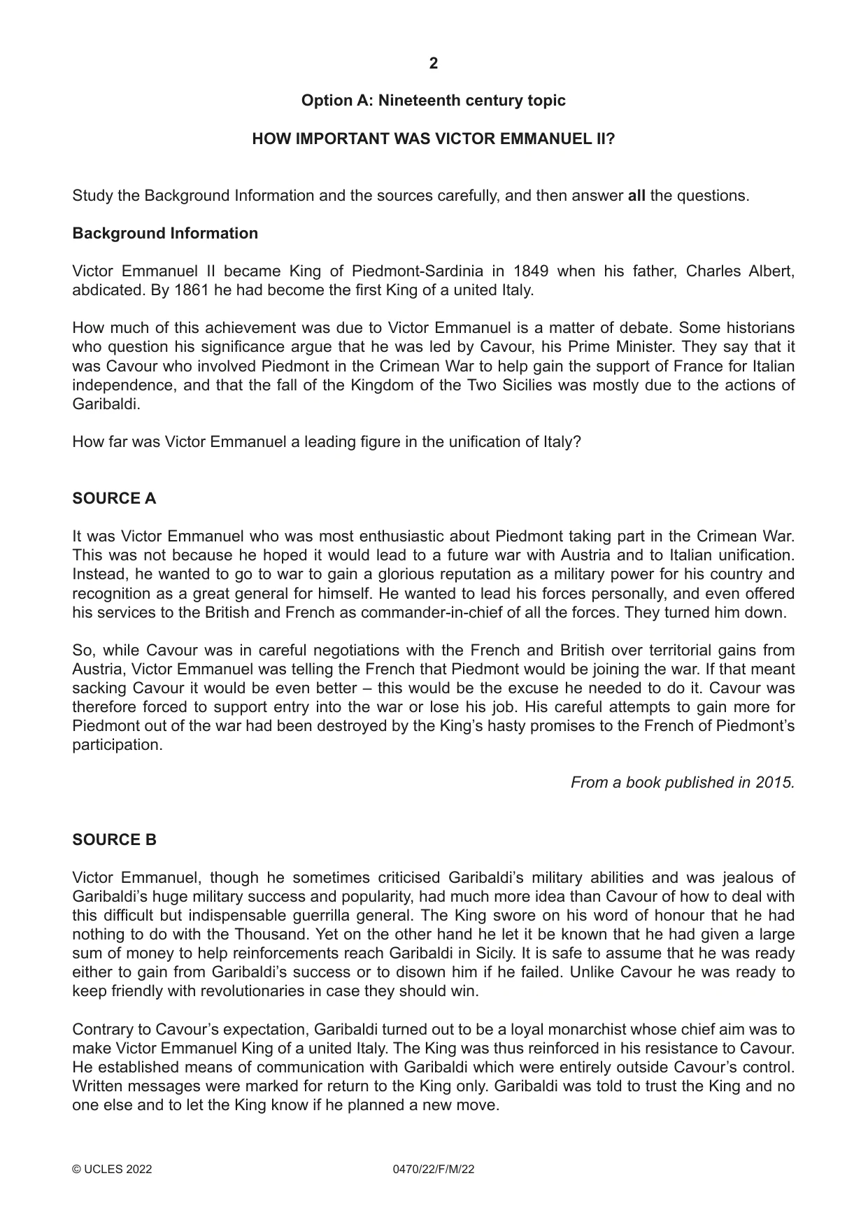 Cambridge IGCSE History 0470 2022 Feb/March Paper 2 · Variant 2 question paper, page 2 of 12