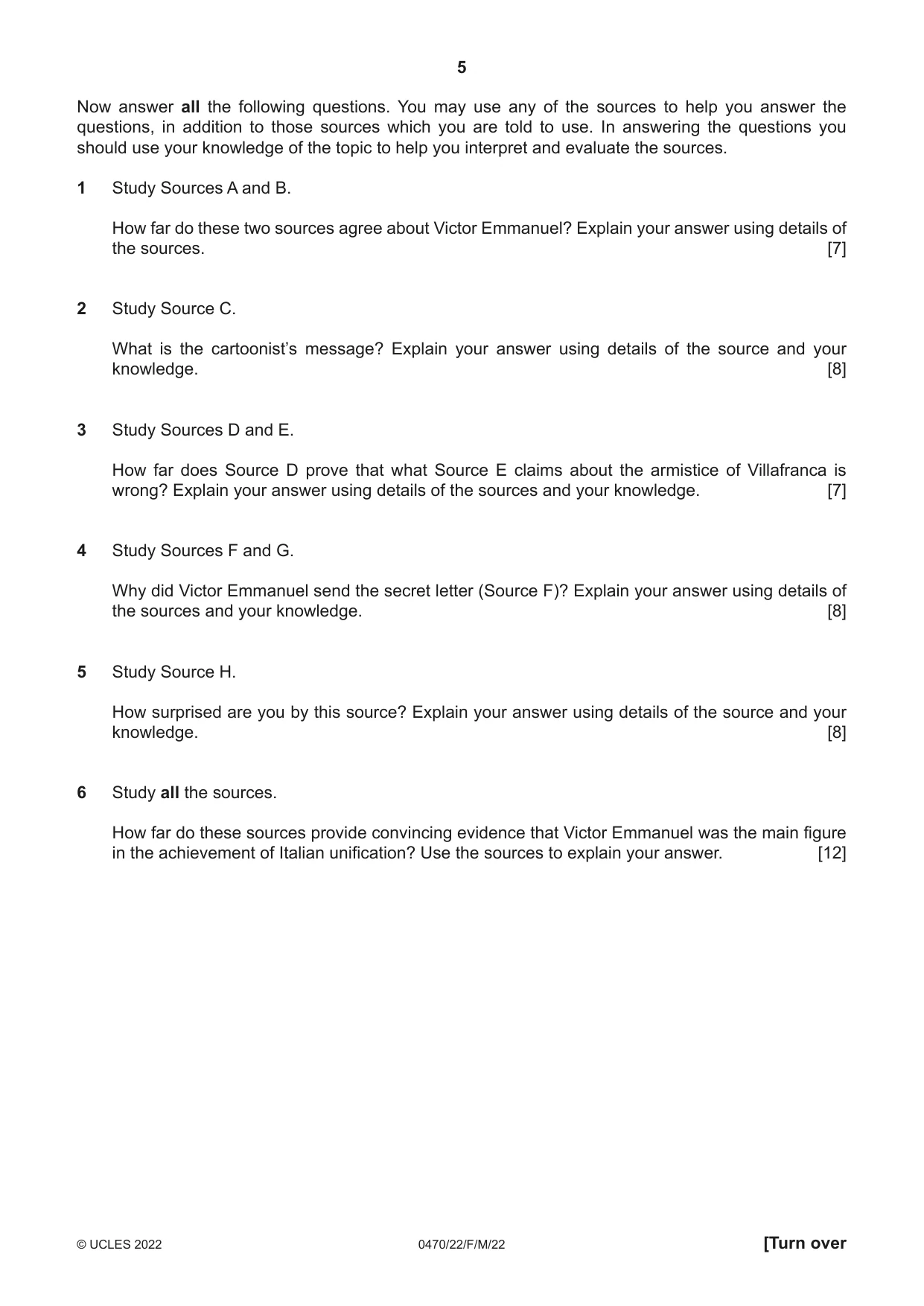 Cambridge IGCSE History 0470 2022 Feb/March Paper 2 · Variant 2 question paper, page 5 of 12