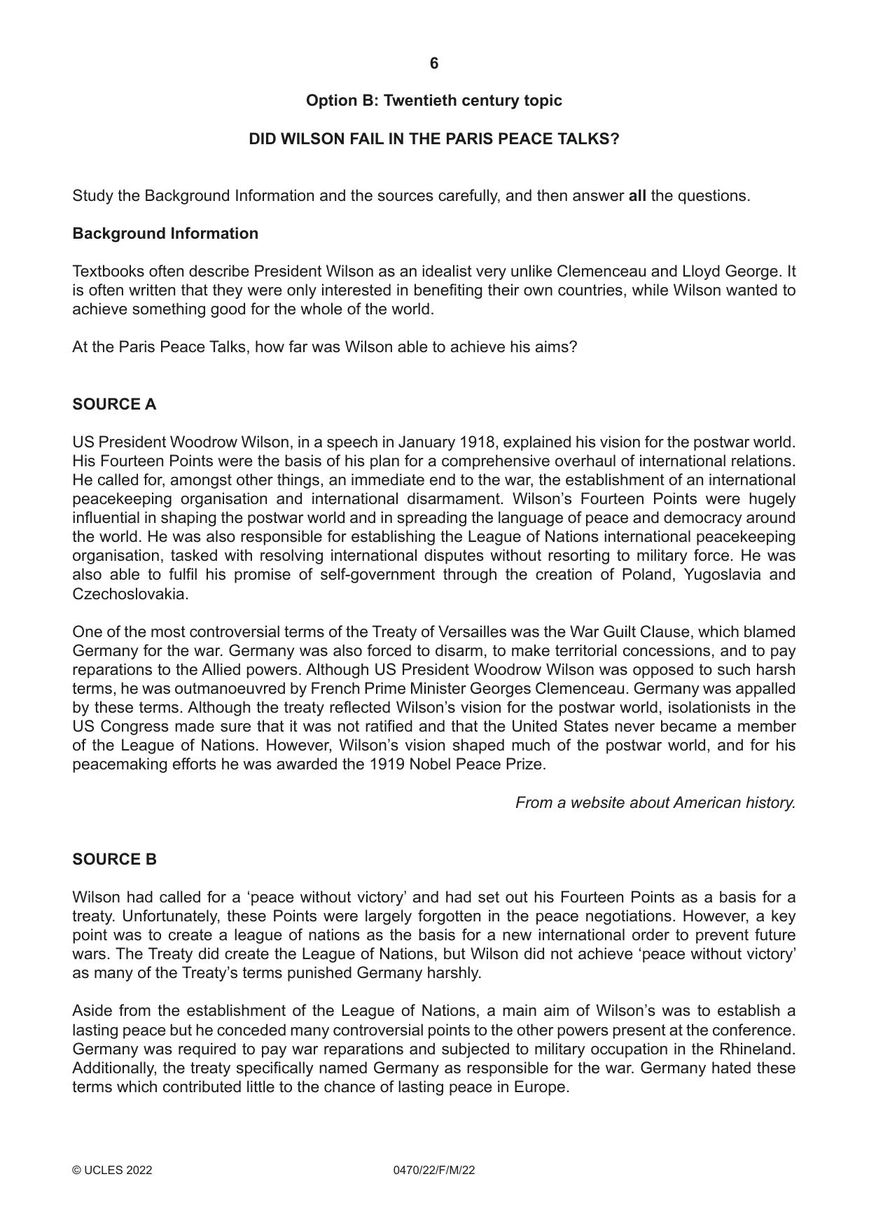 Cambridge IGCSE History 0470 2022 Feb/March Paper 2 · Variant 2 question paper, page 6 of 12