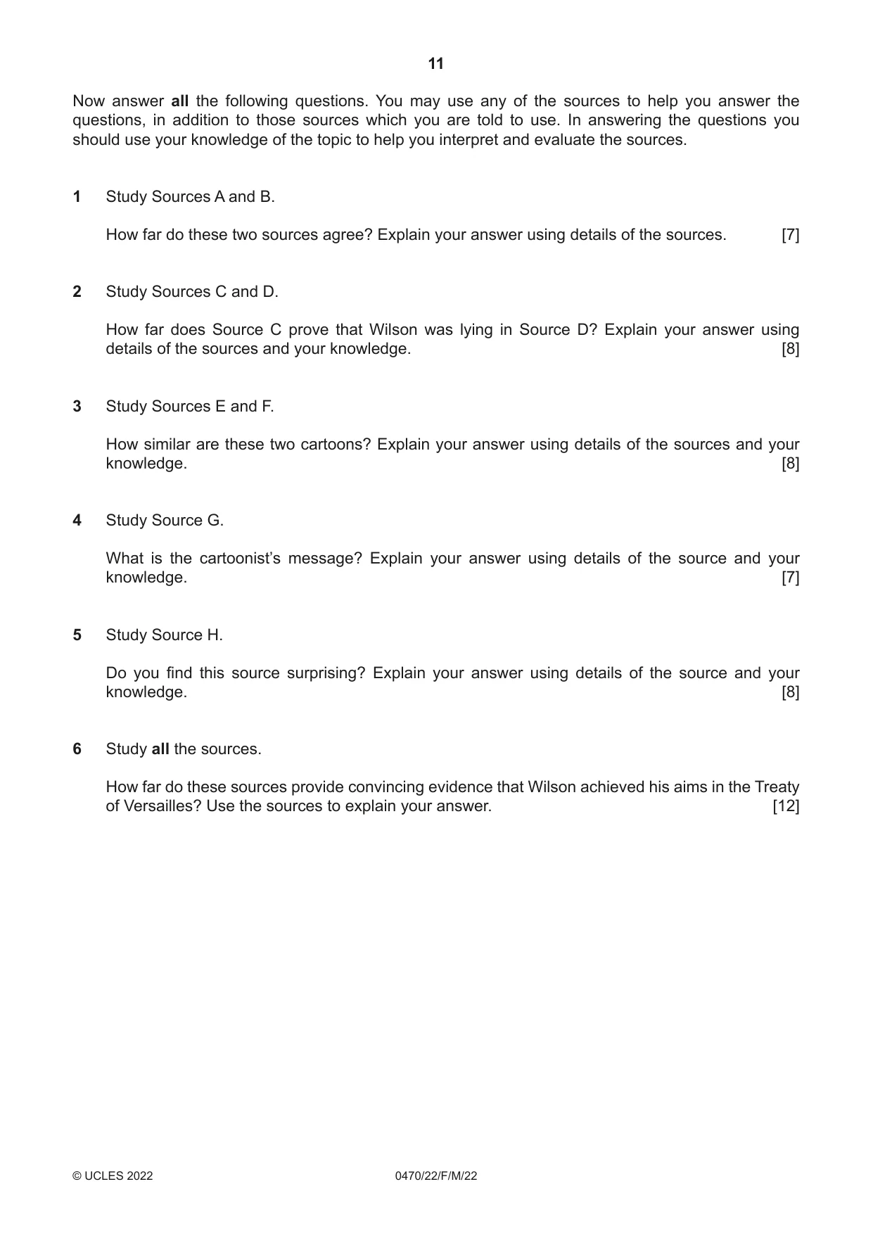 Cambridge IGCSE History 0470 2022 Feb/March Paper 2 · Variant 2 question paper, page 11 of 12