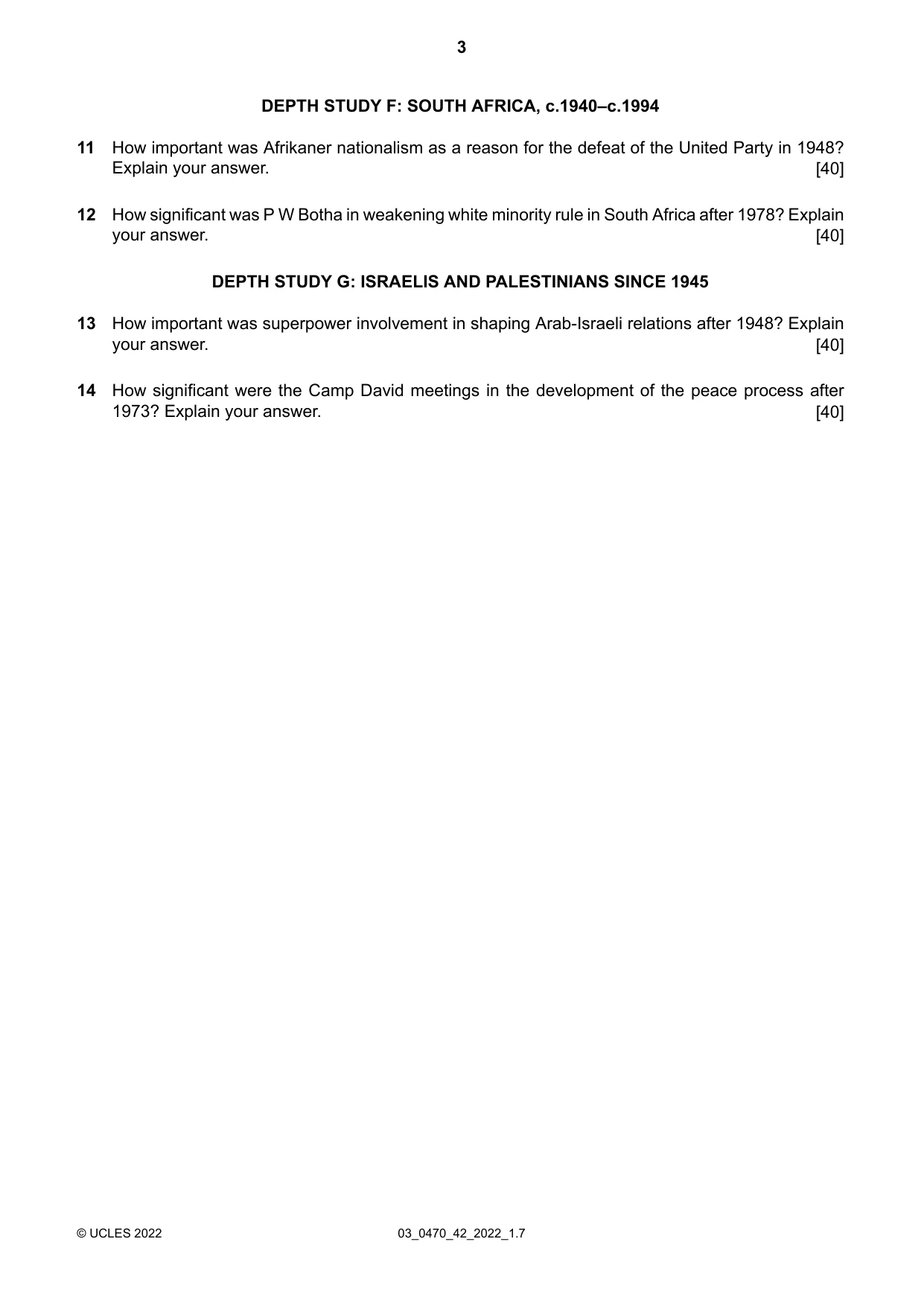 Cambridge IGCSE History 0470 2022 Feb/March Paper 4 · Variant 2 question paper, page 3 of 4