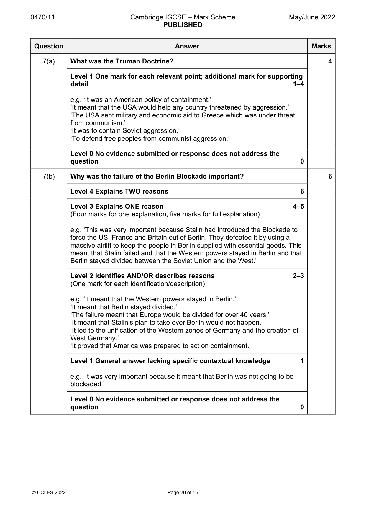 Mark scheme, page 20 of 55