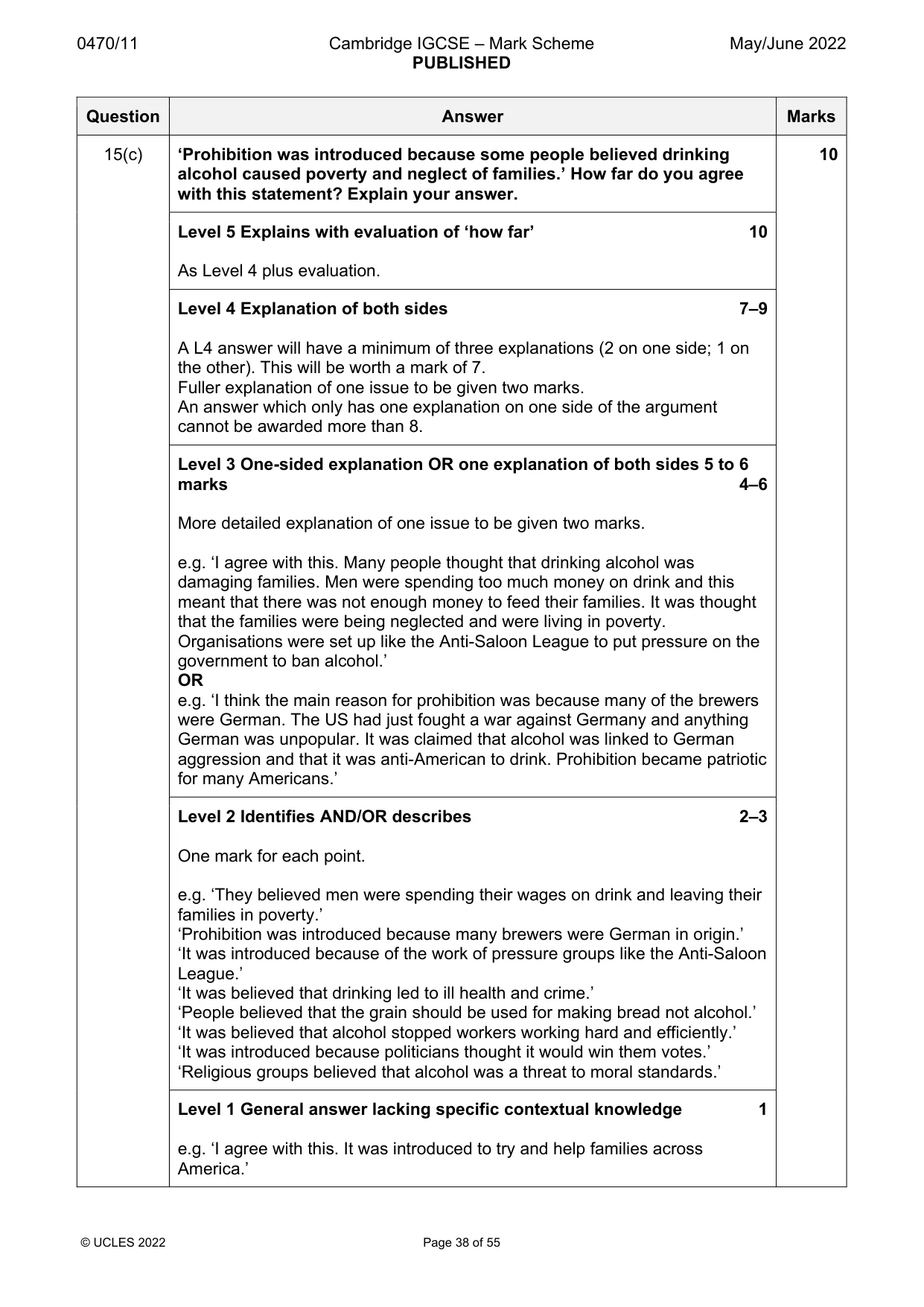 Mark scheme, page 38 of 55