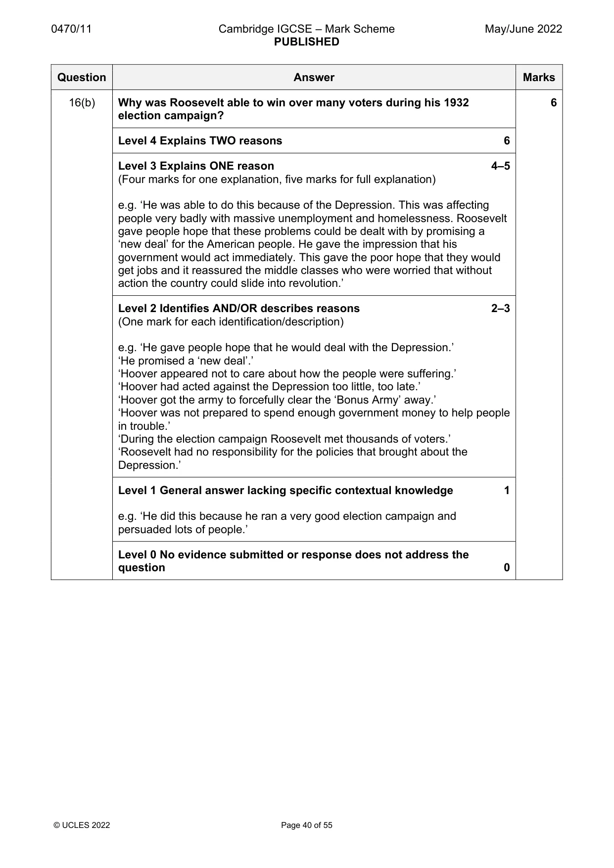 Mark scheme, page 40 of 55