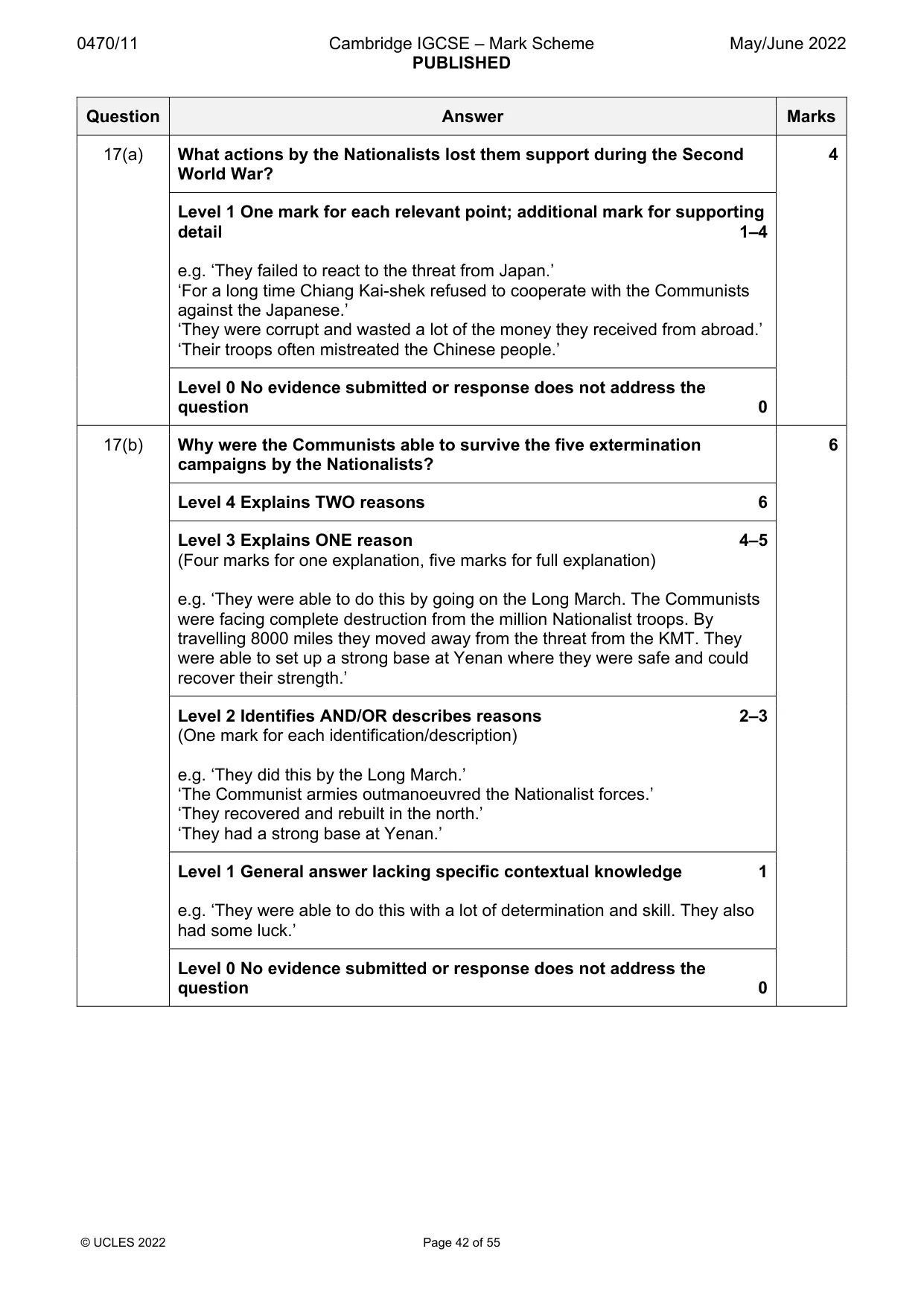 Mark scheme, page 42 of 55