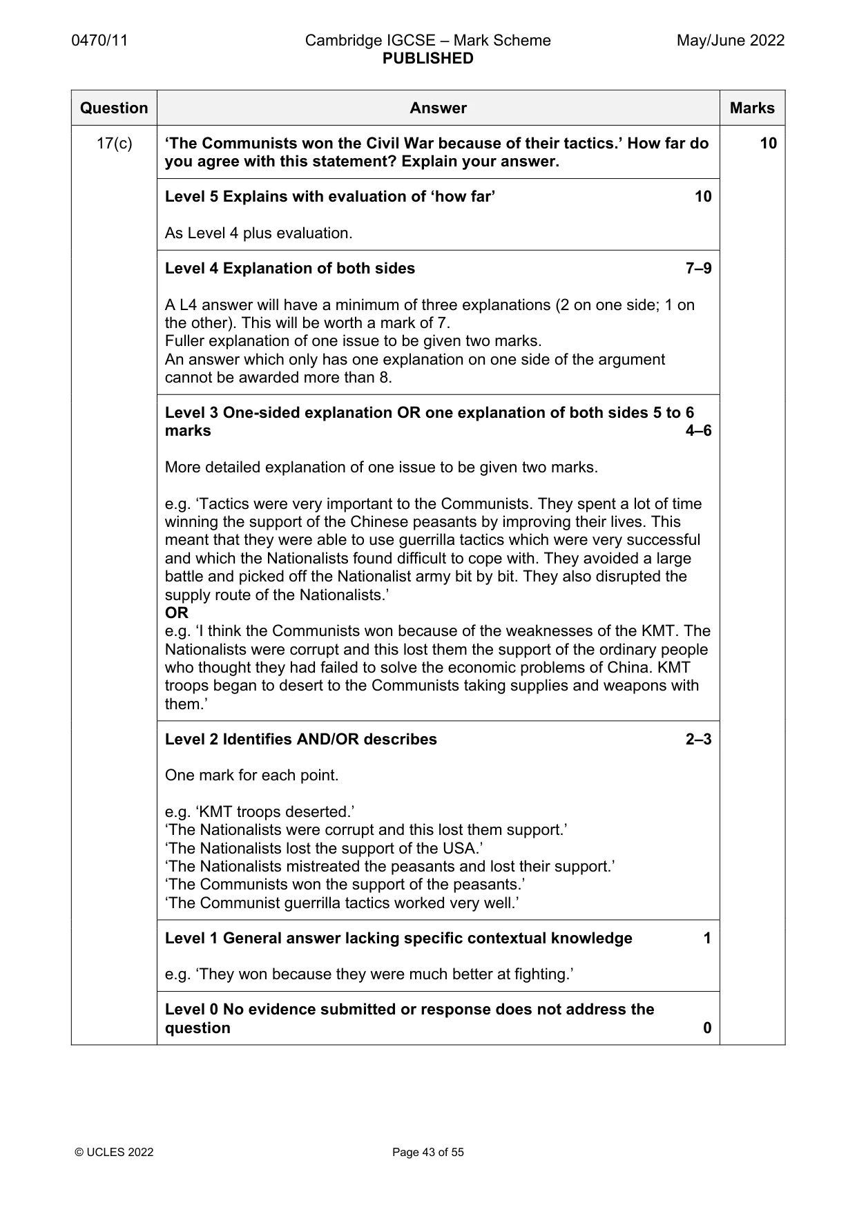 Mark scheme, page 43 of 55