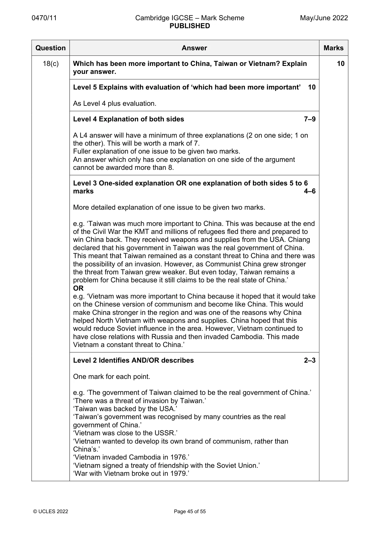 Mark scheme, page 45 of 55