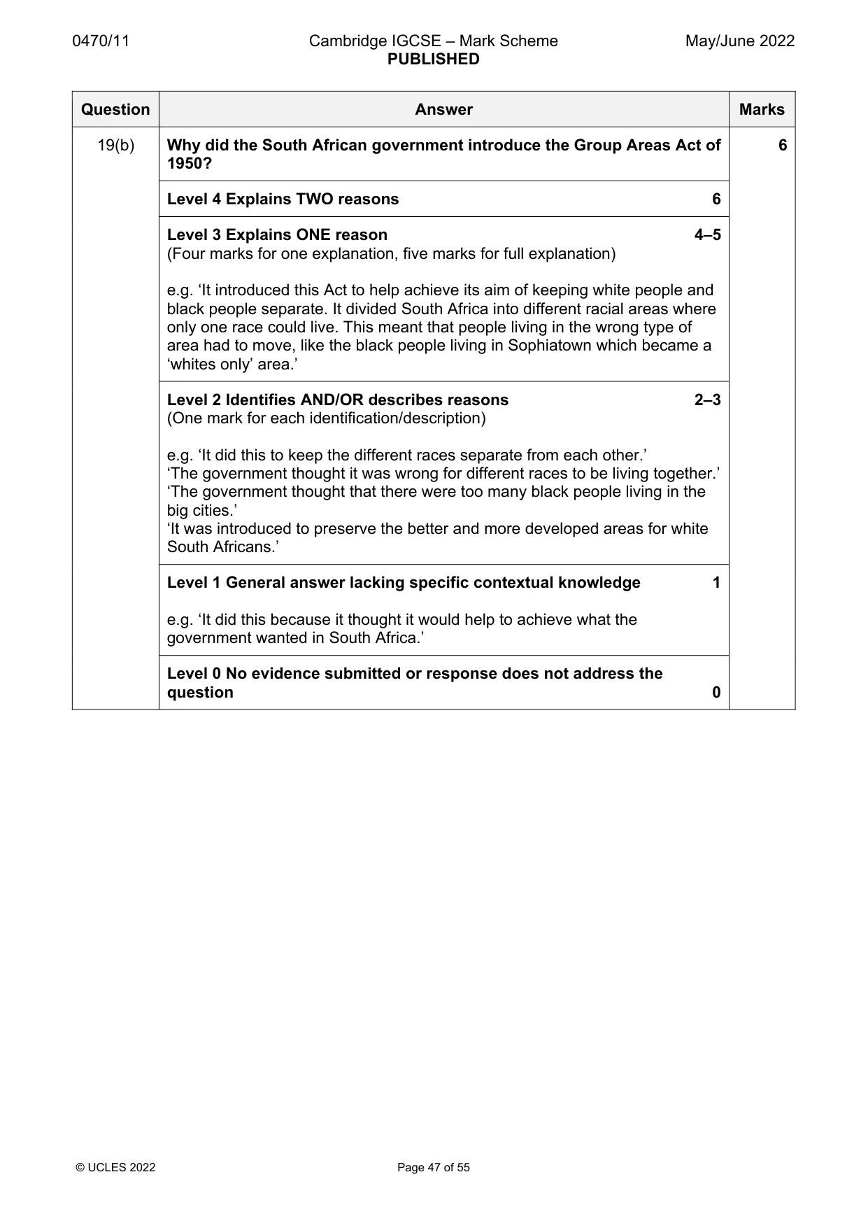Mark scheme, page 47 of 55