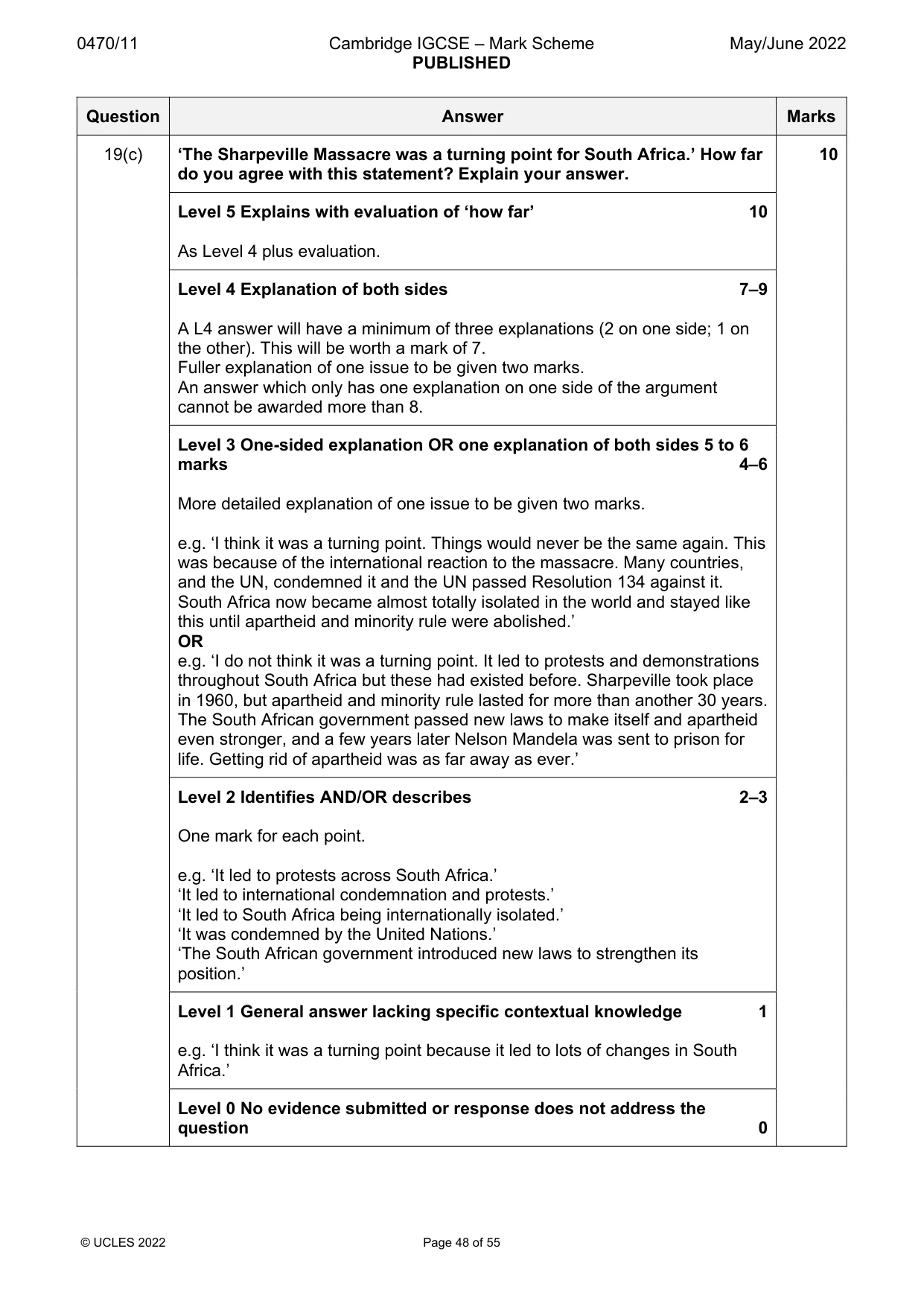 Mark scheme, page 48 of 55