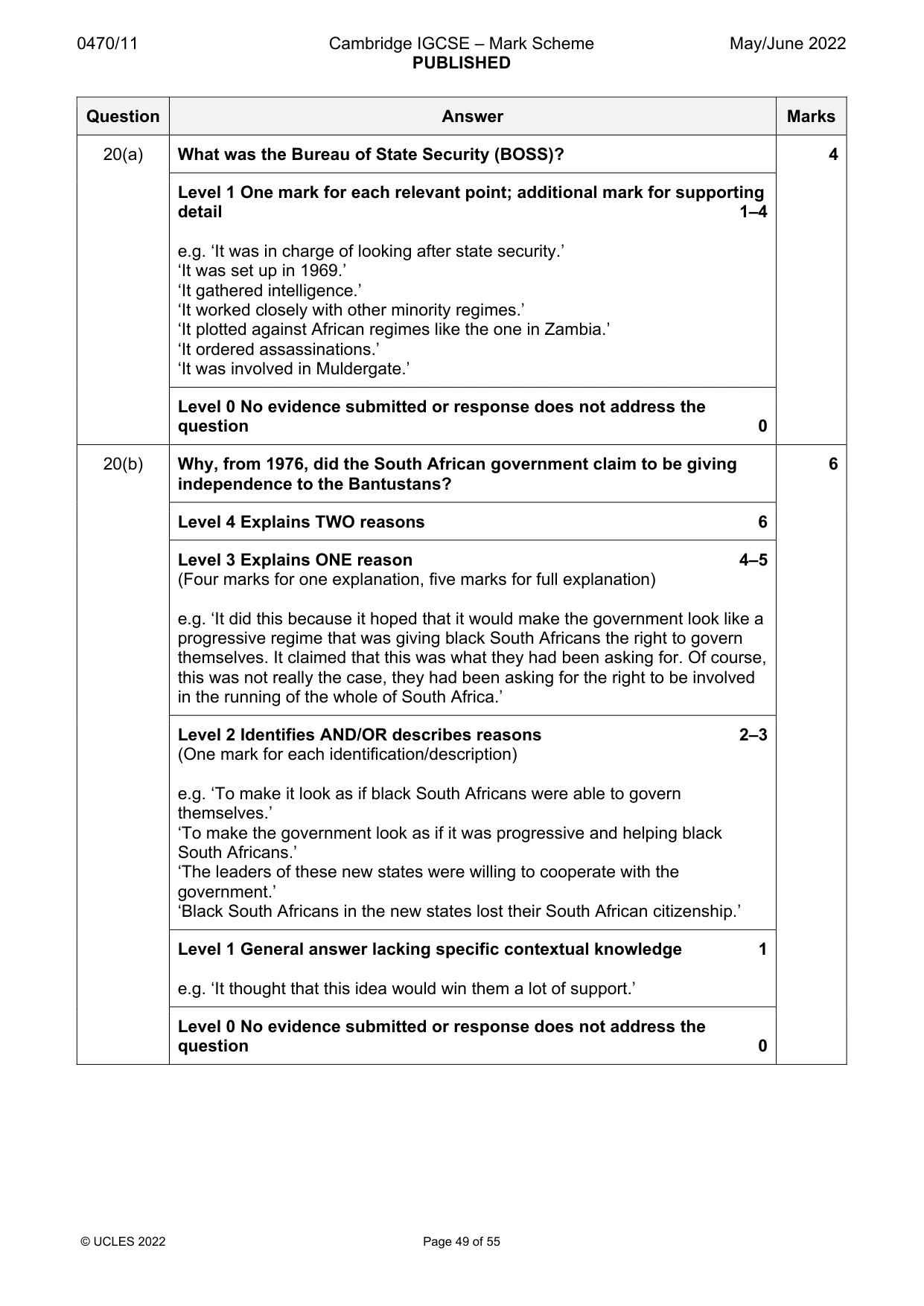 Mark scheme, page 49 of 55