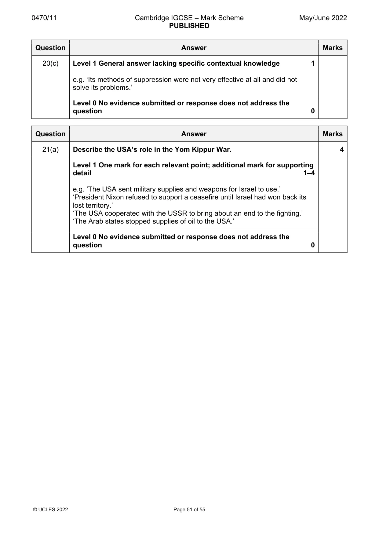 Mark scheme, page 51 of 55