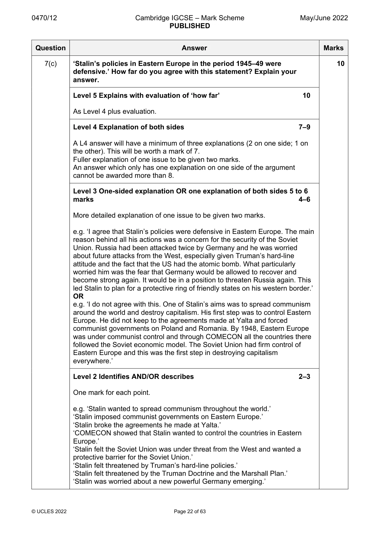 Mark scheme, page 22 of 63
