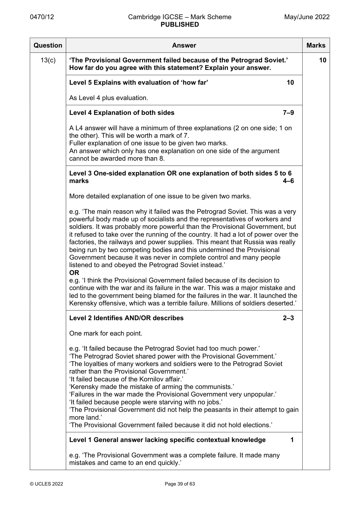 Mark scheme, page 39 of 63