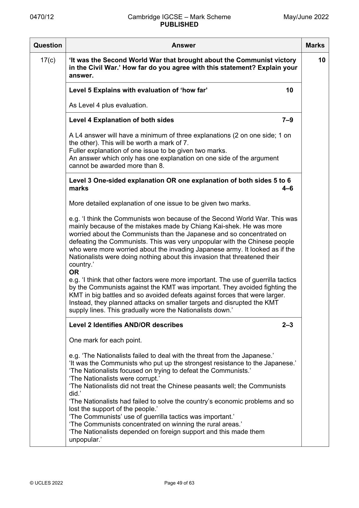 Mark scheme, page 49 of 63