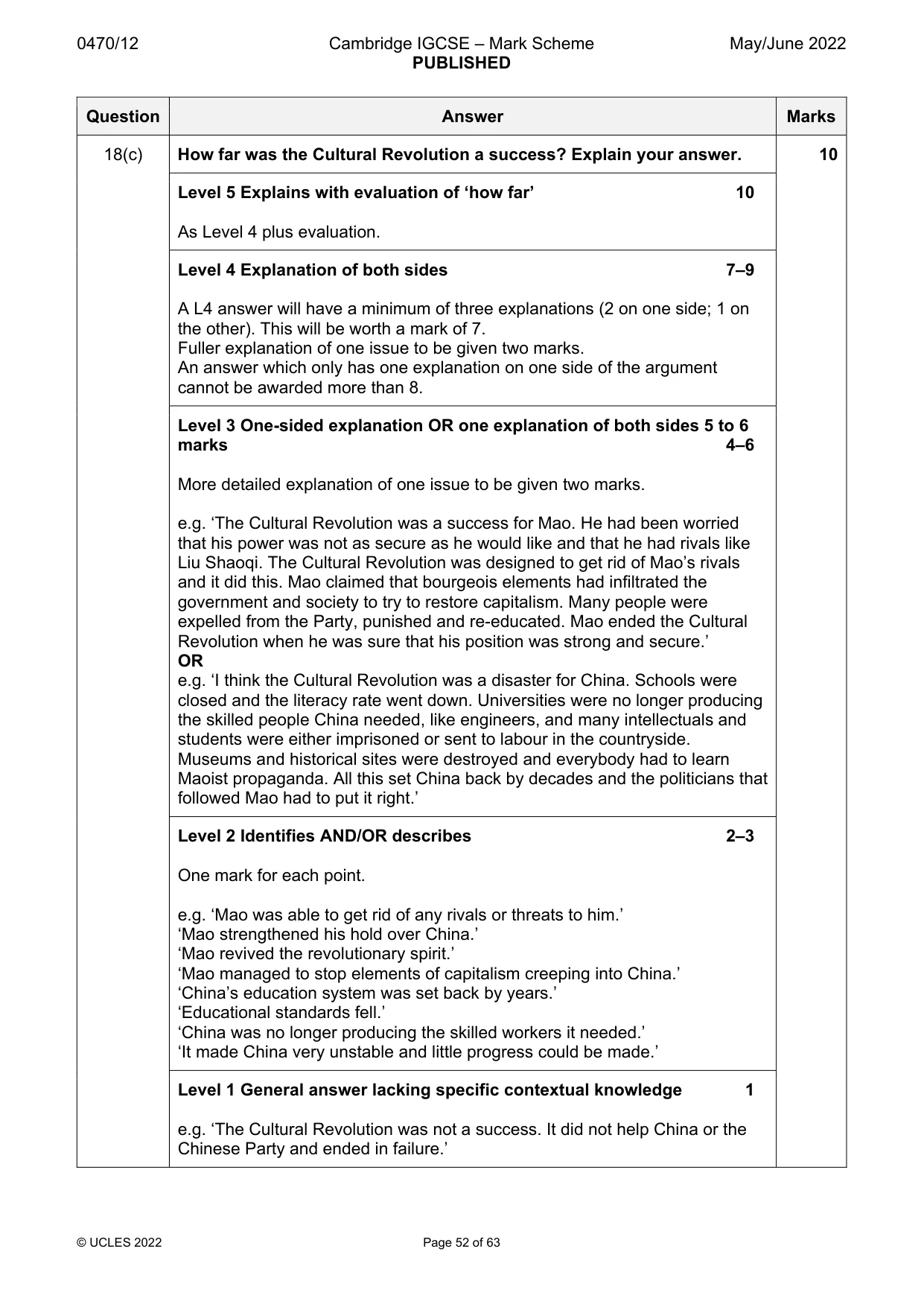 Mark scheme, page 52 of 63