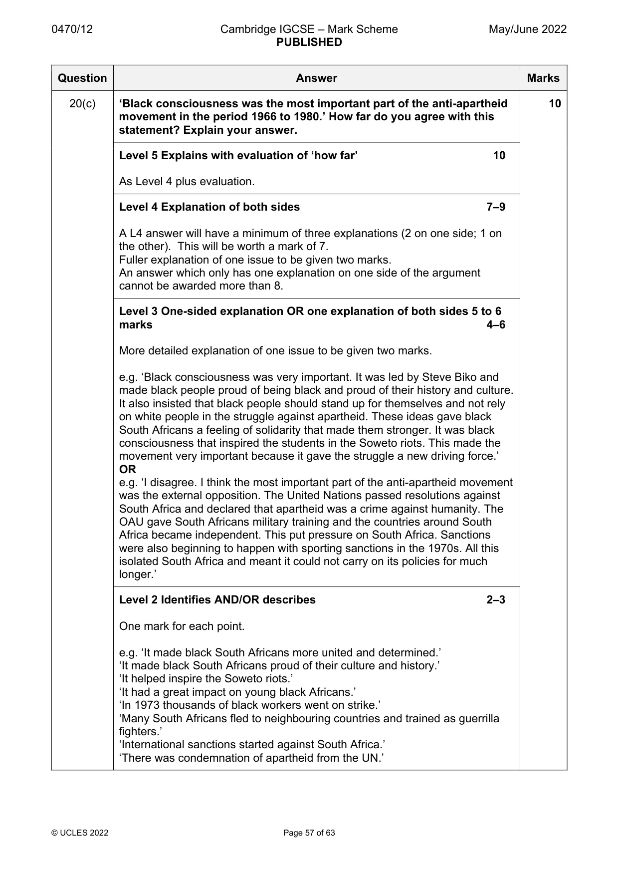 Mark scheme, page 57 of 63