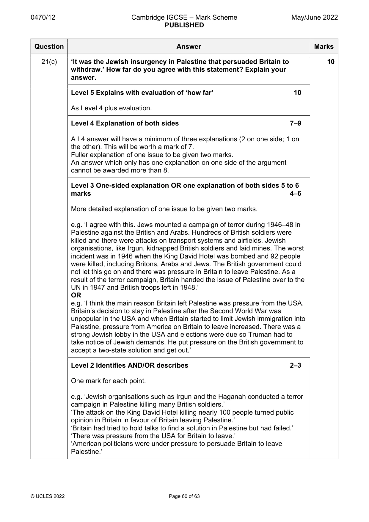 Mark scheme, page 60 of 63