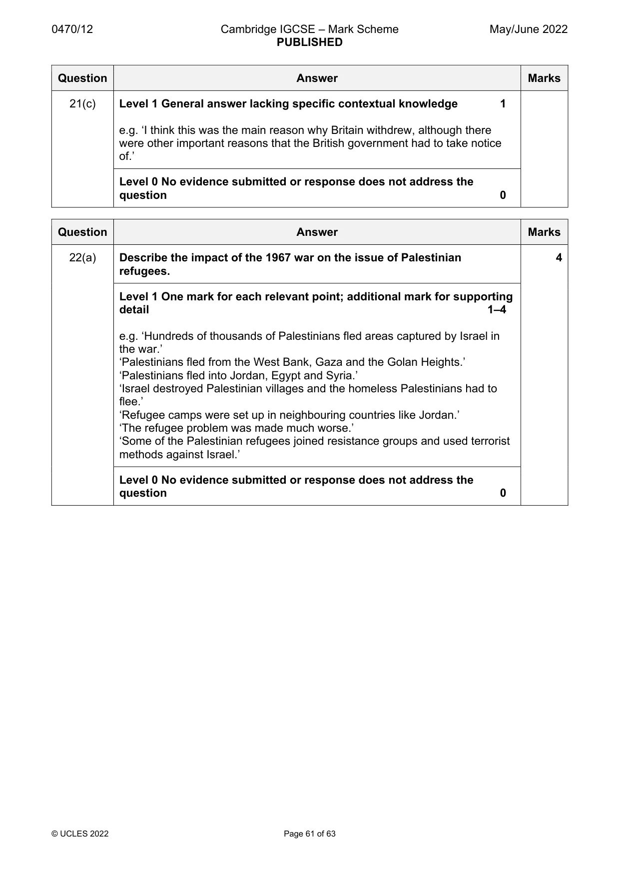Mark scheme, page 61 of 63