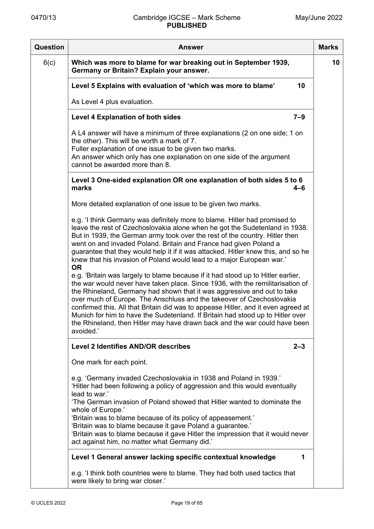 Mark scheme, page 19 of 65