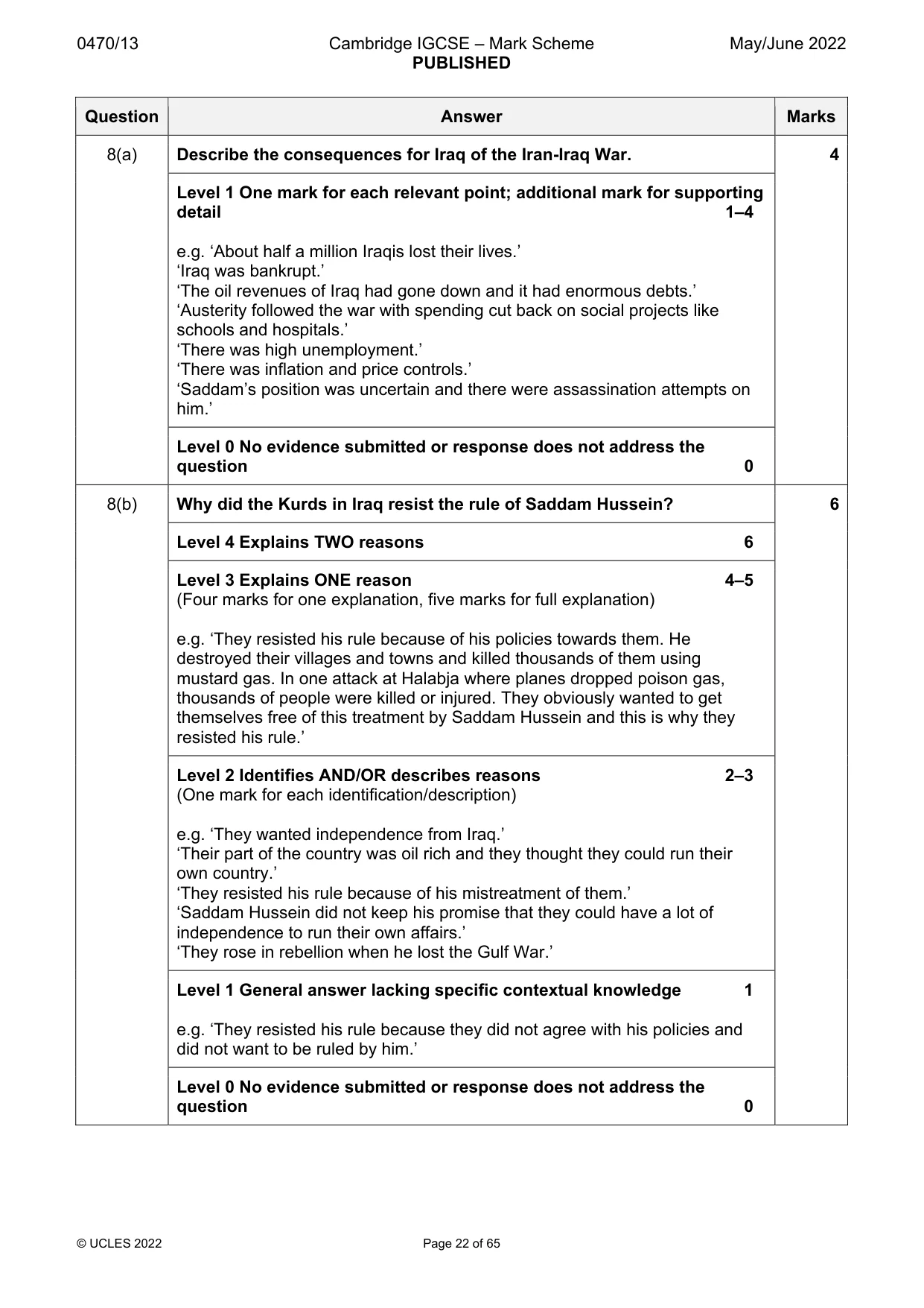 Mark scheme, page 22 of 65
