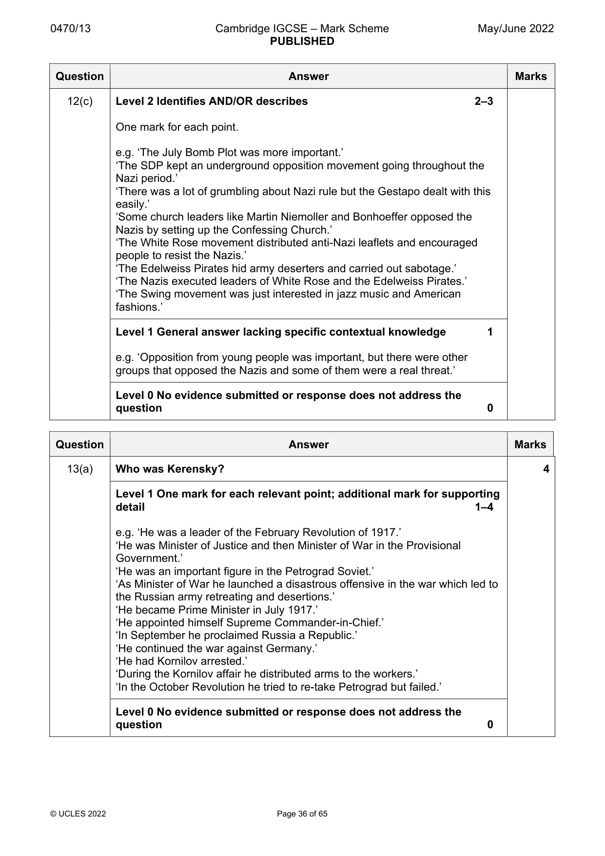 Mark scheme, page 36 of 65