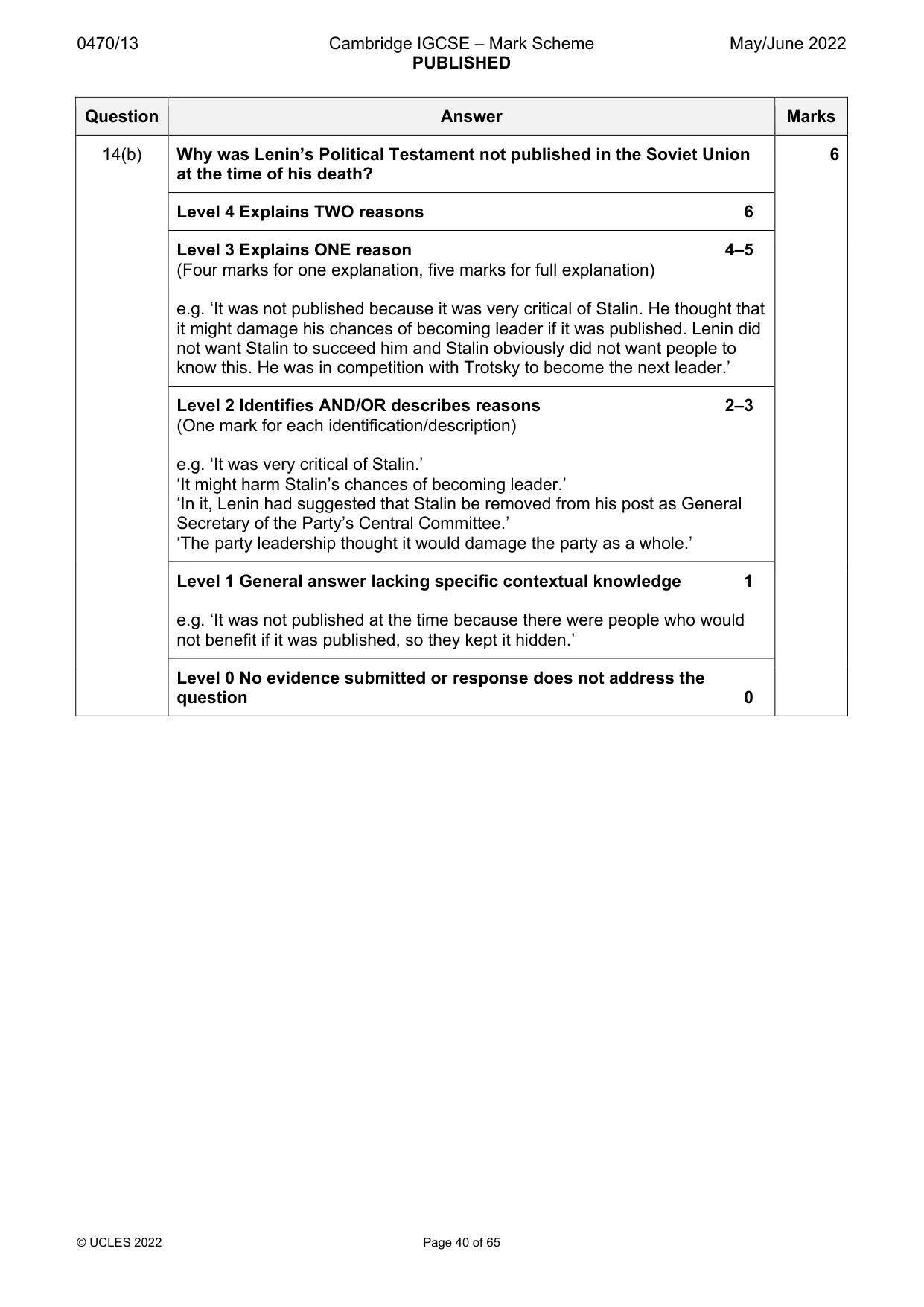 Mark scheme, page 40 of 65