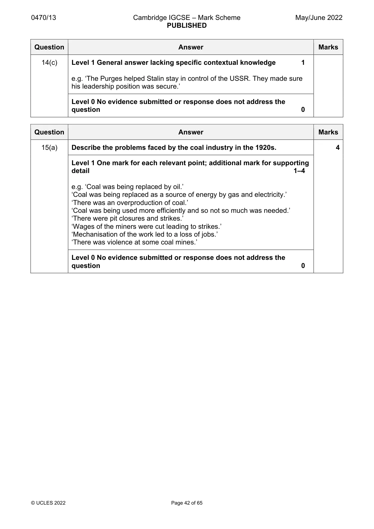 Mark scheme, page 42 of 65